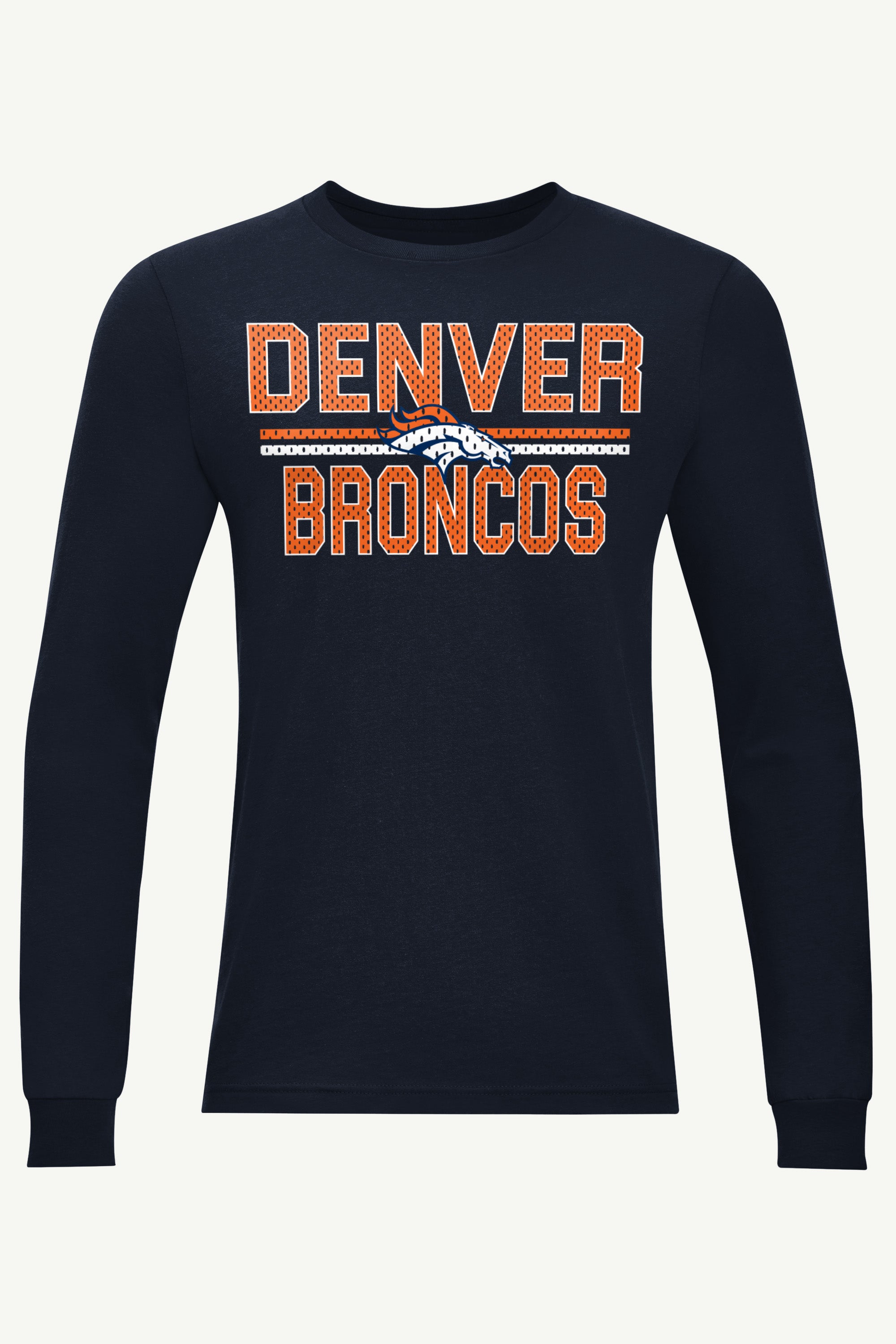 MENS DENVER BRONCOS MESH LOOK LONG SLEEVE T SHIRT View 1 MENS DENVER BRONCOS MESH LOOK LONG SLEEVE T SHIRT View 1
