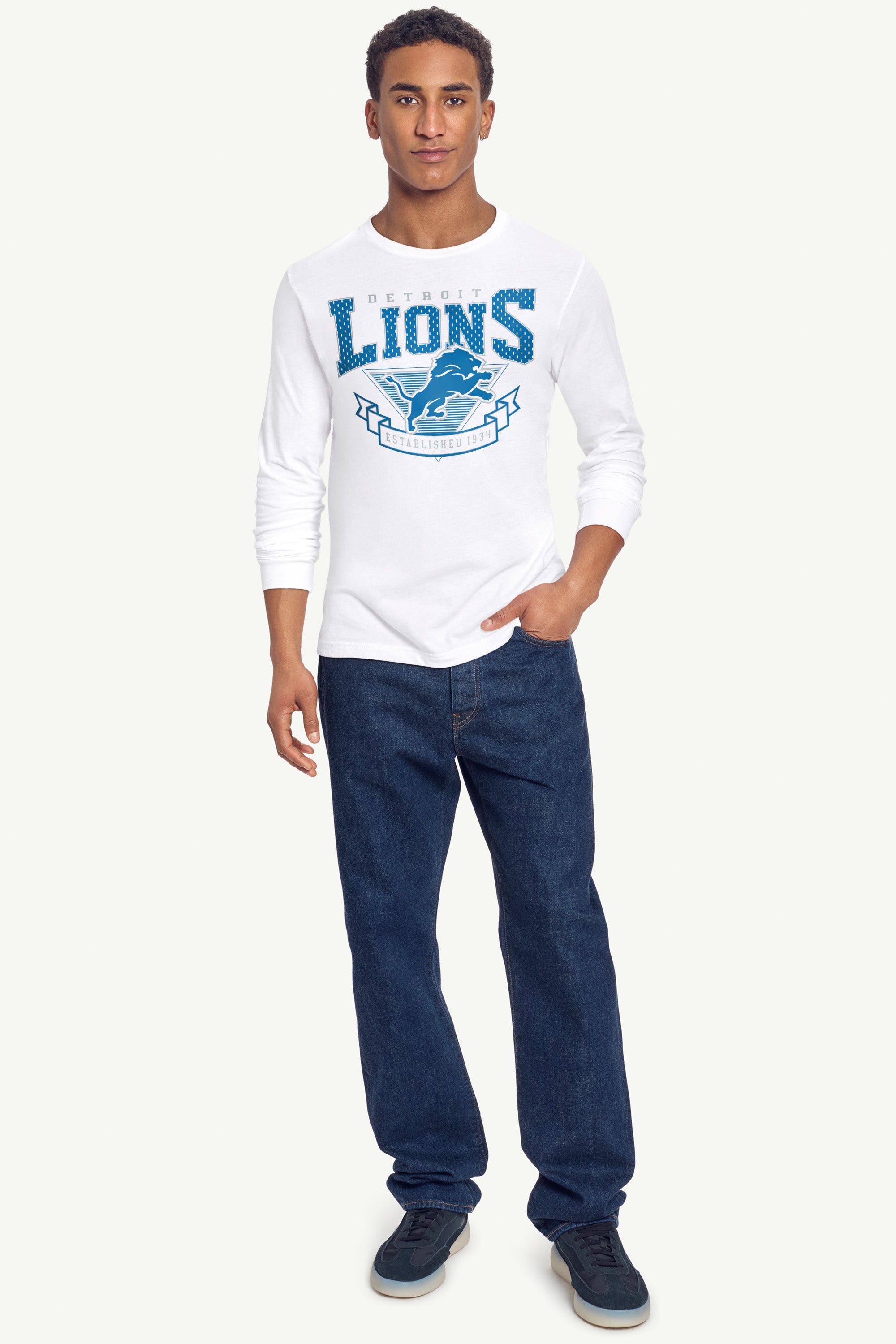 MENS DETROIT LIONS 80's INSPIRED LONG SLEEVE T SHIRT View 3 | Detroit Lions MENS DETROIT LIONS 80's INSPIRED LONG SLEEVE T SHIRT View 3 | Detroit Lions