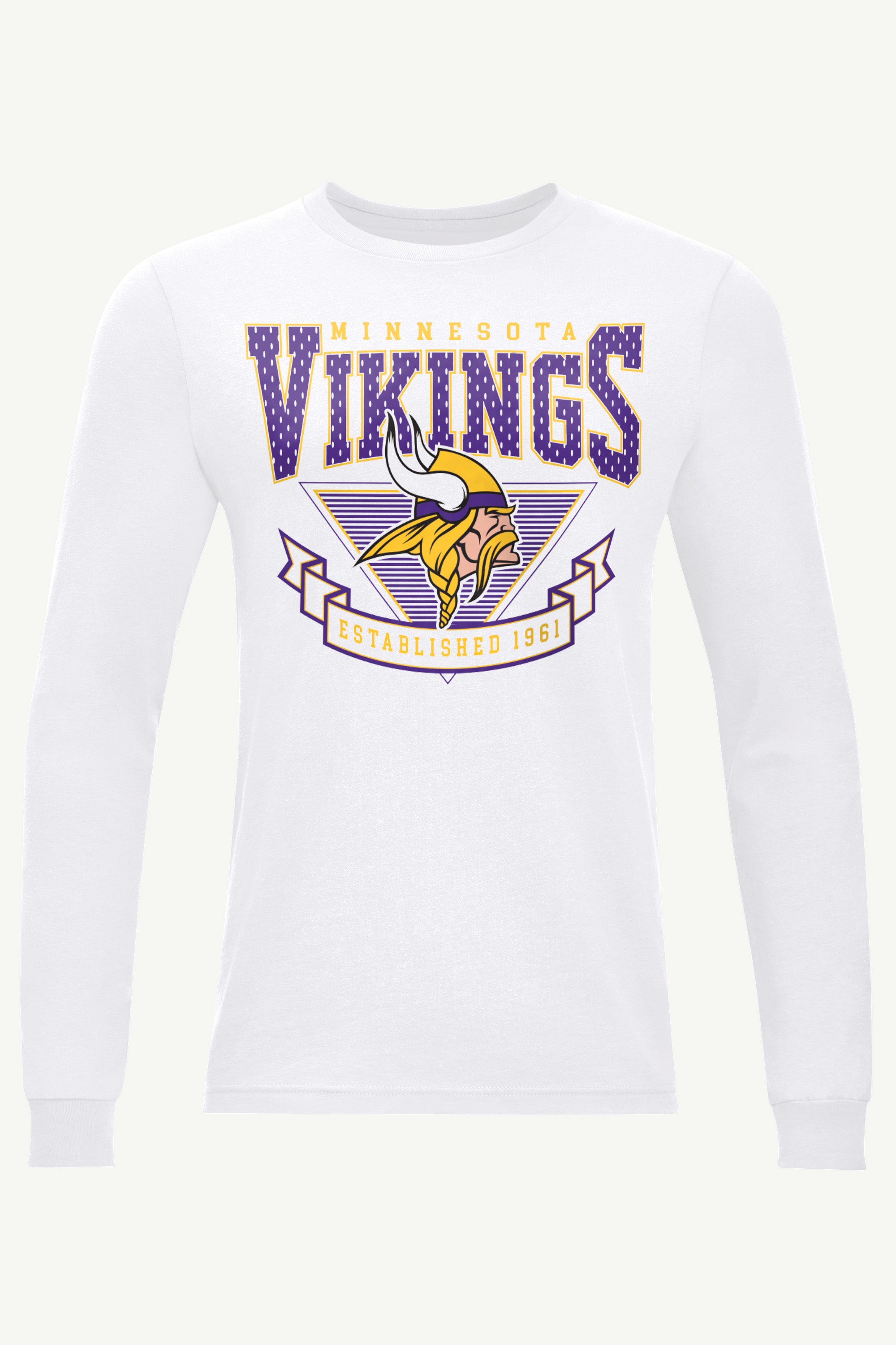 MENS MINNESOTA VIKINGS 80's INSPIRED LONG SLEEVE T SHIRT View 1 MENS MINNESOTA VIKINGS 80's INSPIRED LONG SLEEVE T SHIRT View 1