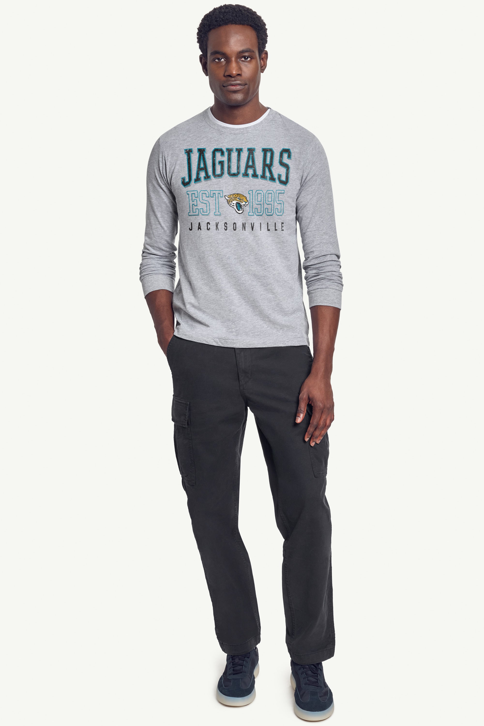 MENS JACKSONVILLE JAGUARS RETRO LONG SLEEVE T SHIRT View 2 MENS JACKSONVILLE JAGUARS RETRO LONG SLEEVE T SHIRT View 2