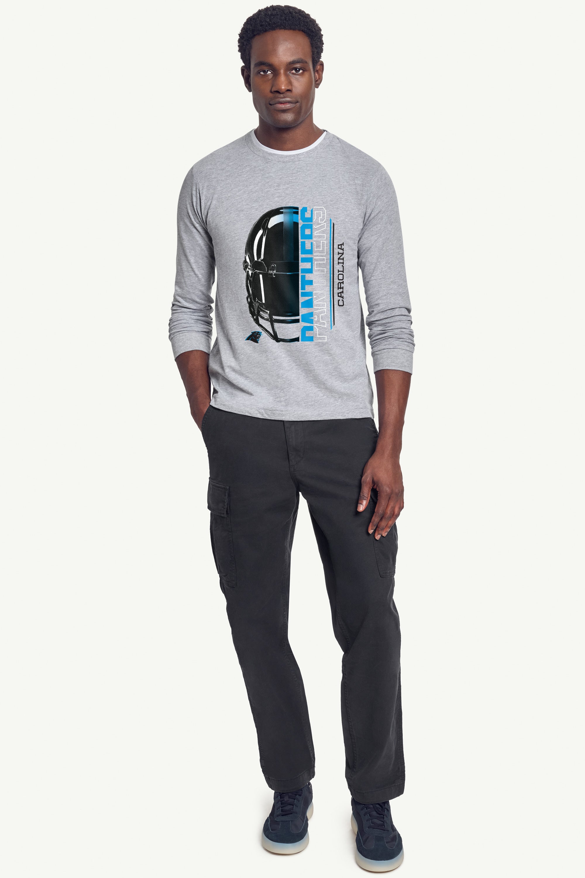 MENS CAROLINA PANTHERS HALF HELMET LONG SLEEVE T SHIRT View 3 | Carolina Panthers MENS CAROLINA PANTHERS HALF HELMET LONG SLEEVE T SHIRT View 3 | Carolina Panthers