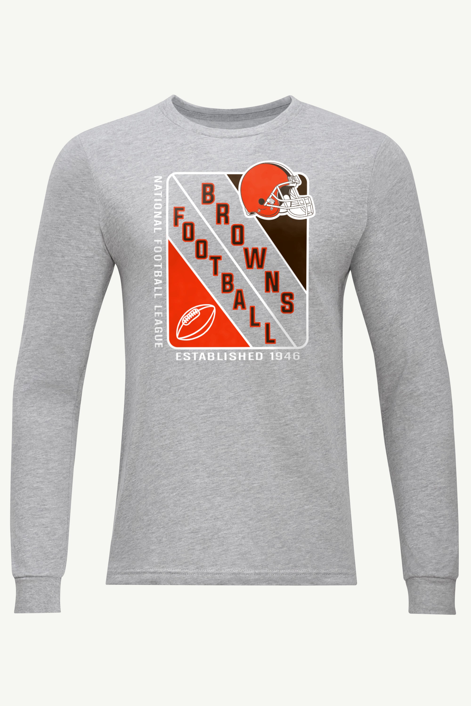 MENS CLEVELAND BROWNS SHIELD LOGO LONG SLEEVE T SHIRT View 1 MENS CLEVELAND BROWNS SHIELD LOGO LONG SLEEVE T SHIRT View 1