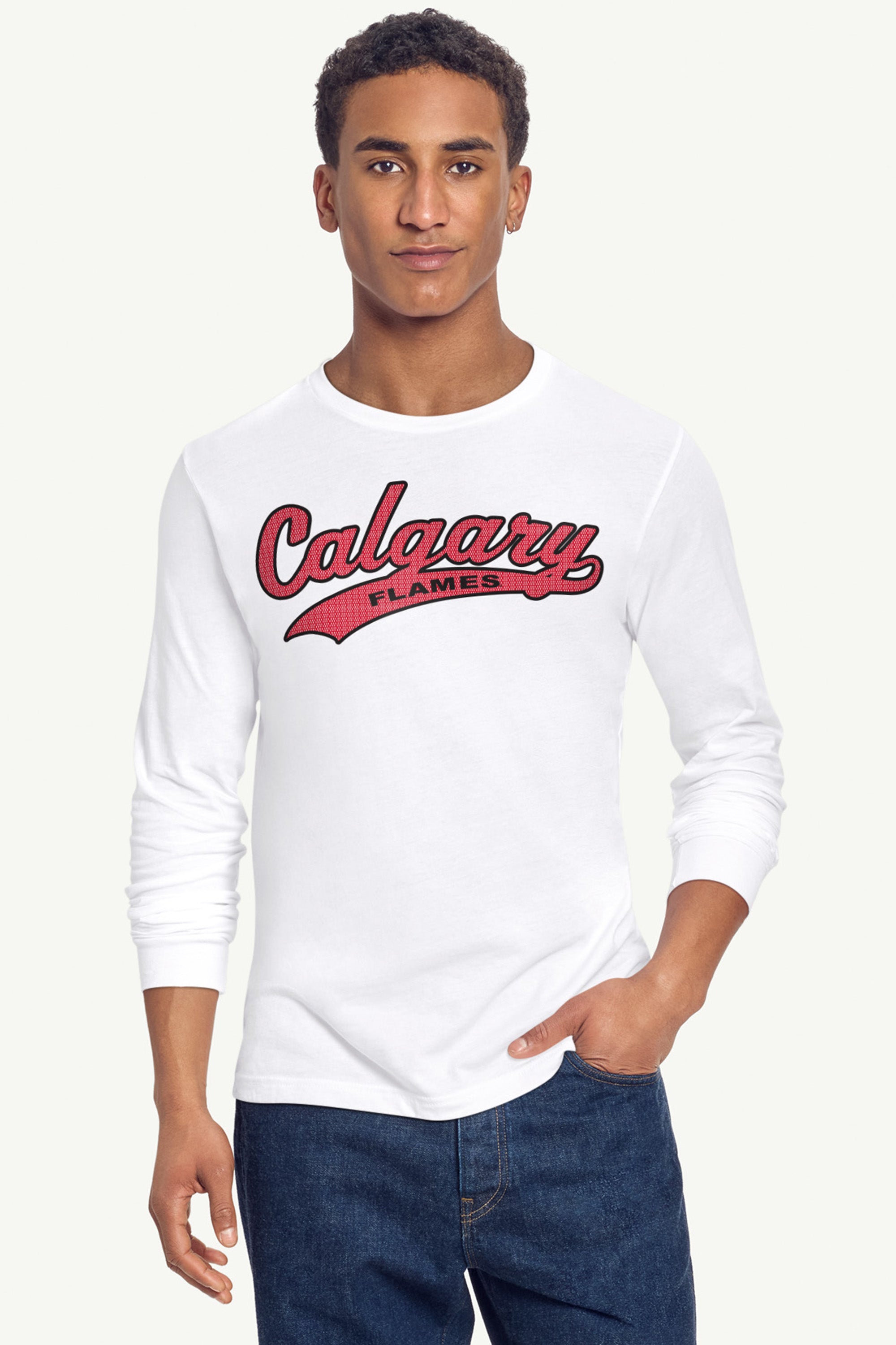 MENS CALGARY FLAMES TAILSWEEP LONG SLEEVE T SHIRT View 2 MENS CALGARY FLAMES TAILSWEEP LONG SLEEVE T SHIRT View 2