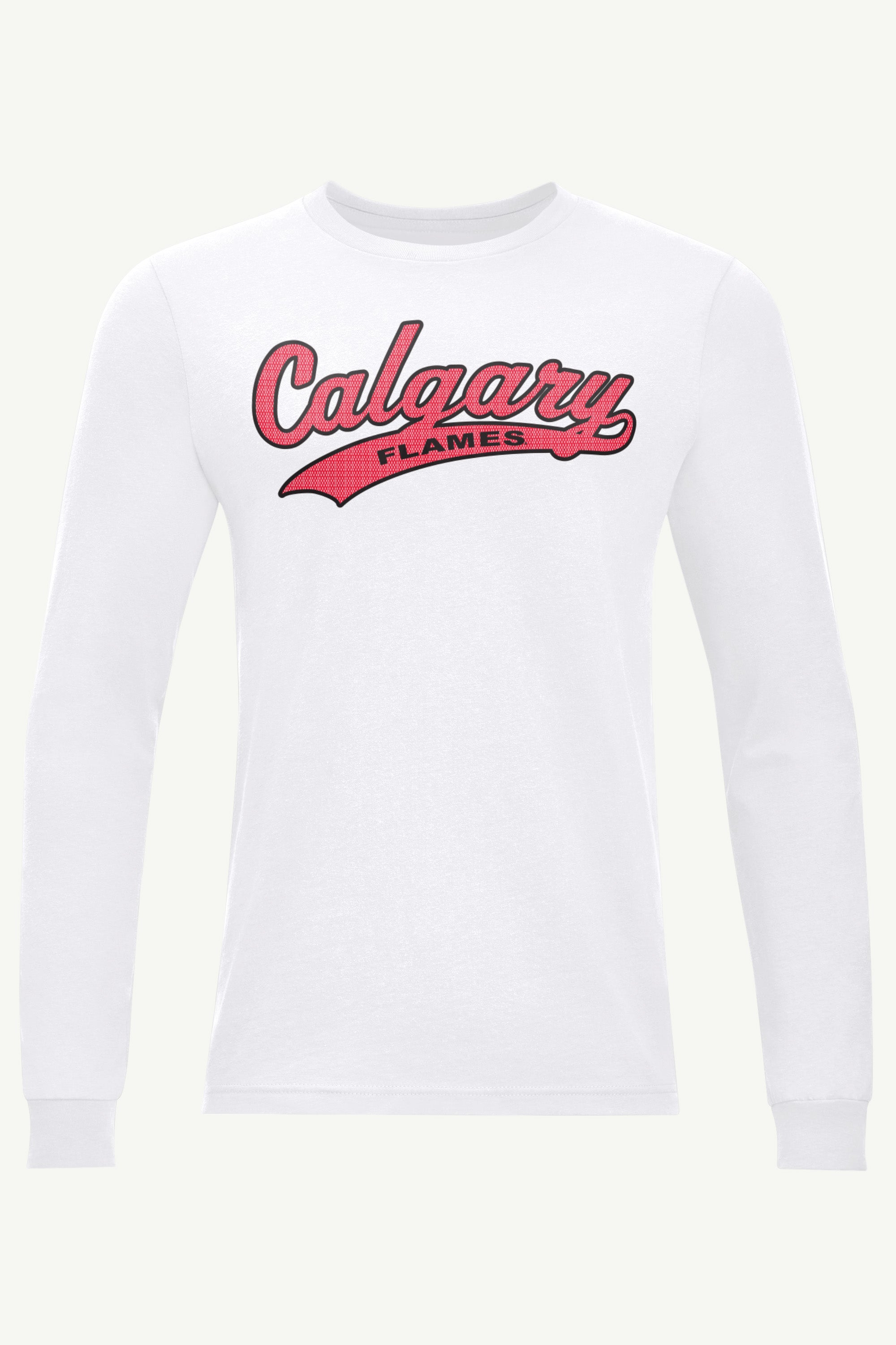 MENS CALGARY FLAMES TAILSWEEP LONG SLEEVE T SHIRT View 1 MENS CALGARY FLAMES TAILSWEEP LONG SLEEVE T SHIRT View 1