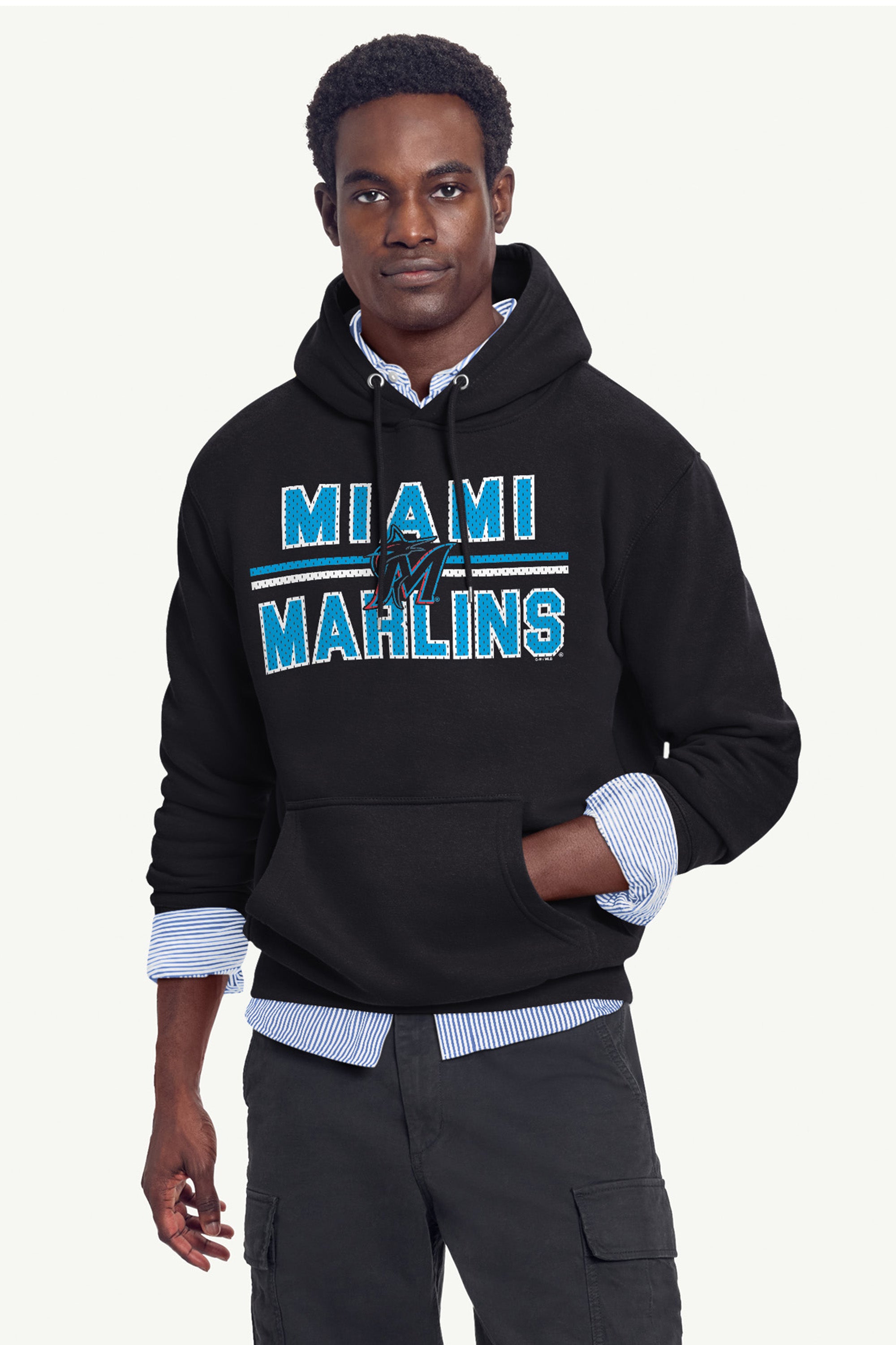MENS MIAMI MARLINS MESH LOOK HOODIE View 2 MENS MIAMI MARLINS MESH LOOK HOODIE View 2