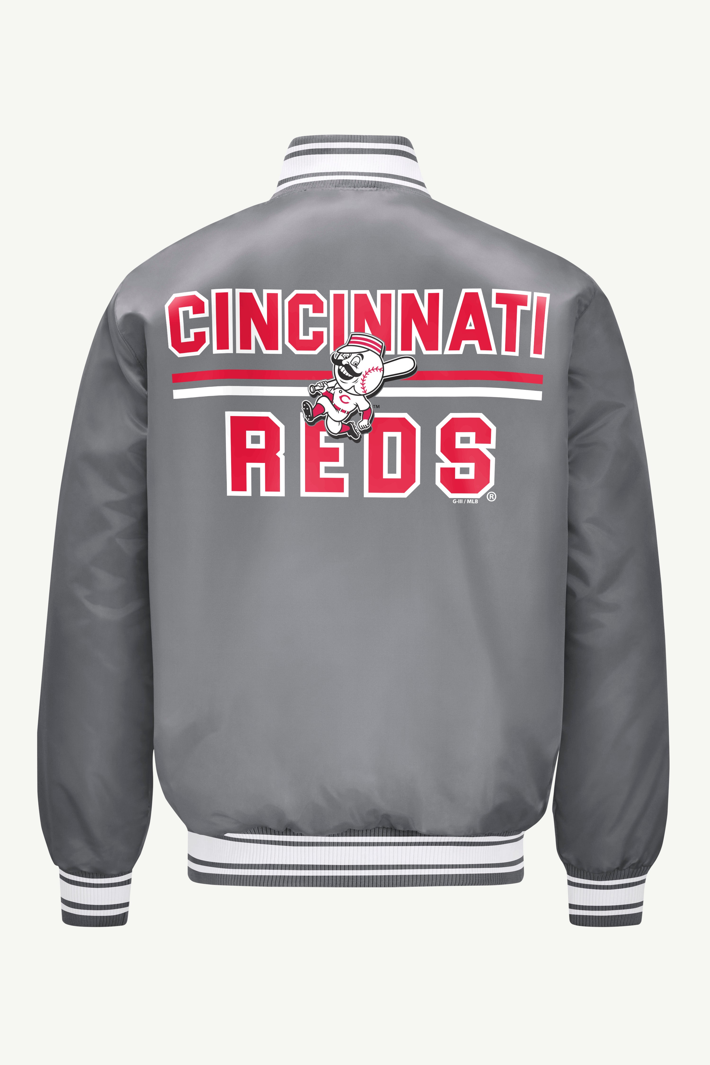 MENS CINCINNATI REDS SATIN VARISTY JACKET View 3 | Cincinnati Reds MENS CINCINNATI REDS SATIN VARISTY JACKET View 3 | Cincinnati Reds