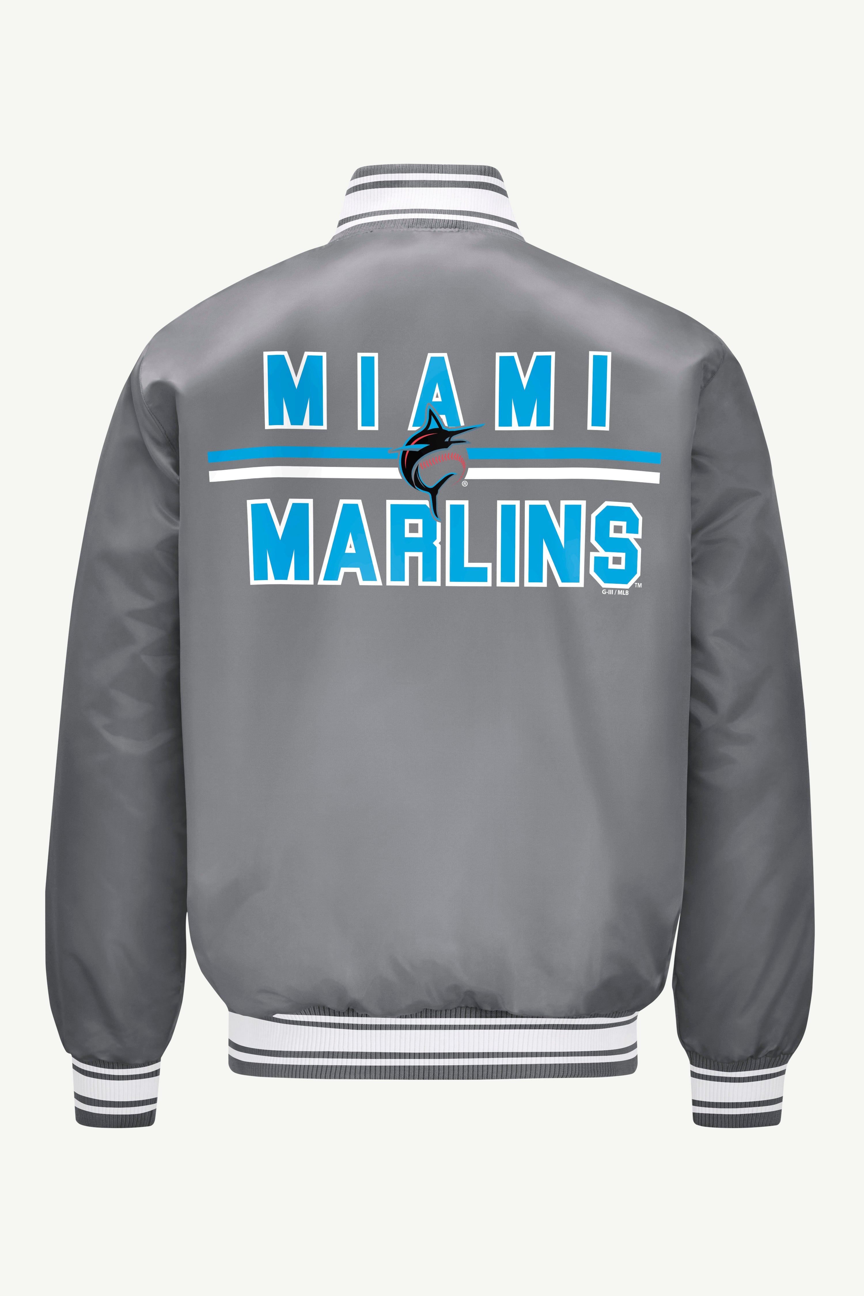 MENS MIAMI MARLINS SATIN VARISTY JACKET View 3 | Miami Marlins MENS MIAMI MARLINS SATIN VARISTY JACKET View 3 | Miami Marlins