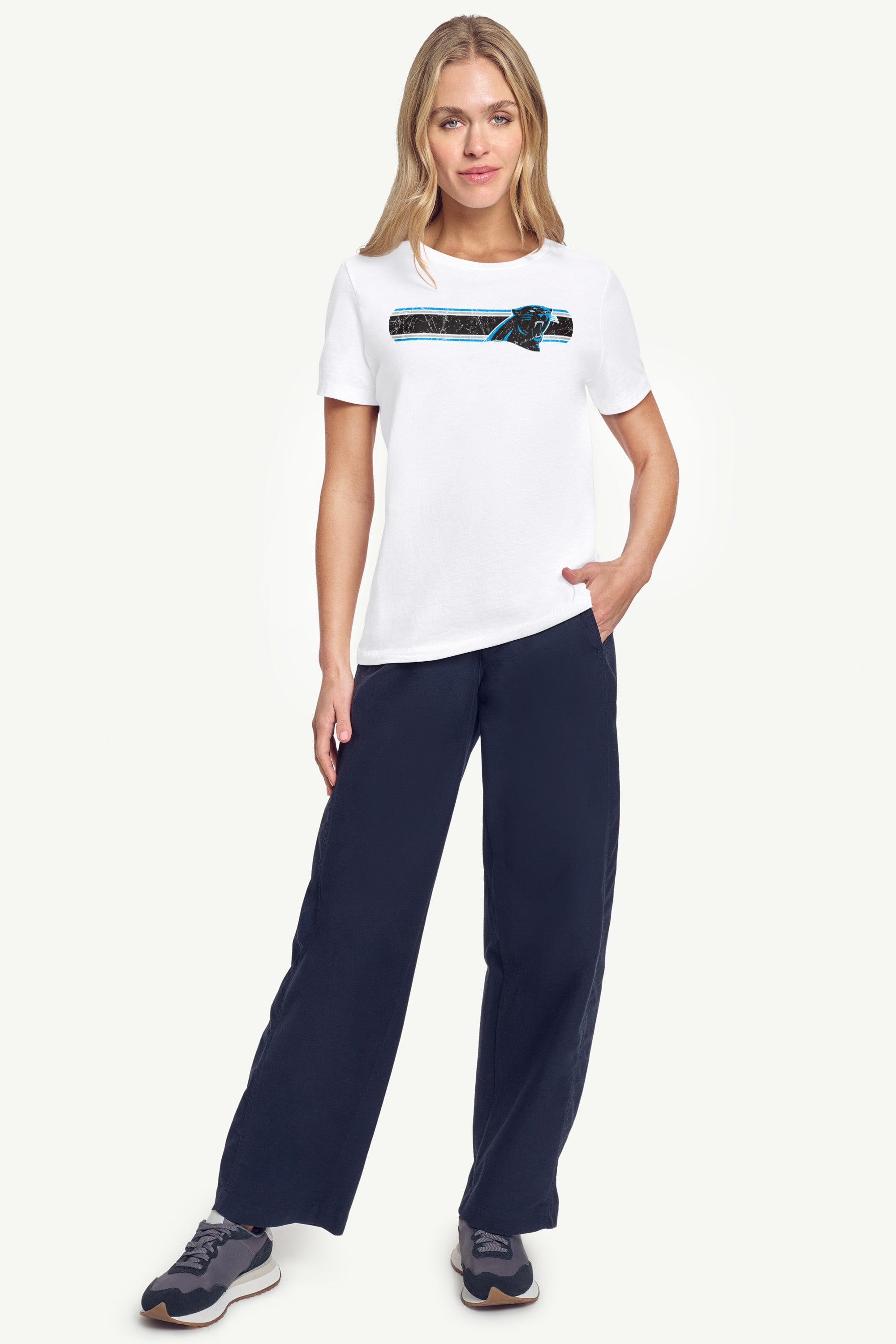 WOMENS CAROLINA PANTHERS STRIPE T SHIRT View 2 | Carolina Panthers WOMENS CAROLINA PANTHERS STRIPE T SHIRT View 2 | Carolina Panthers