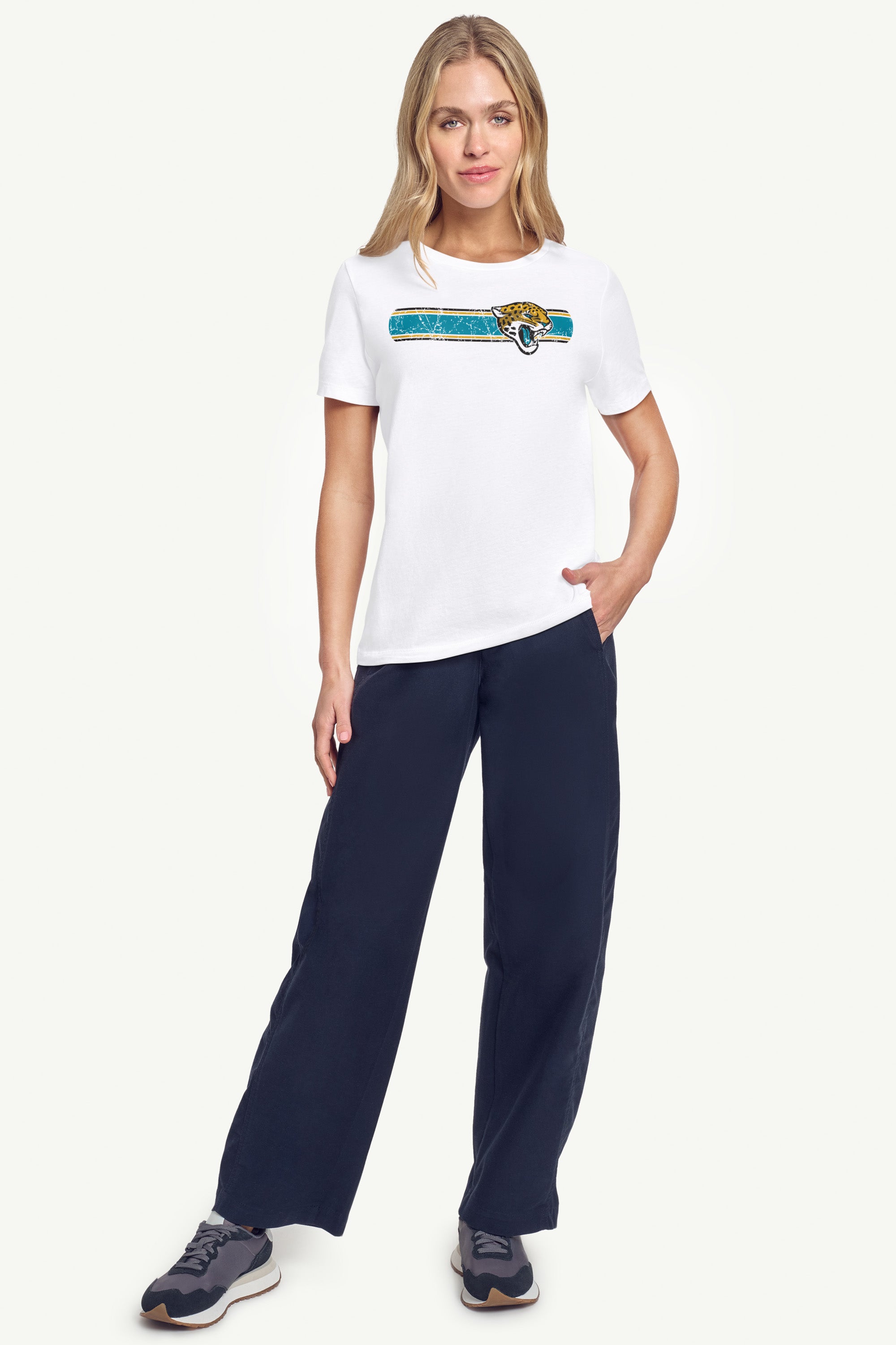 WOMENS JACKSONVILLE JAGUARS STRIPE T SHIRT View 2 | Jacksonville Jaguars WOMENS JACKSONVILLE JAGUARS STRIPE T SHIRT View 2 | Jacksonville Jaguars