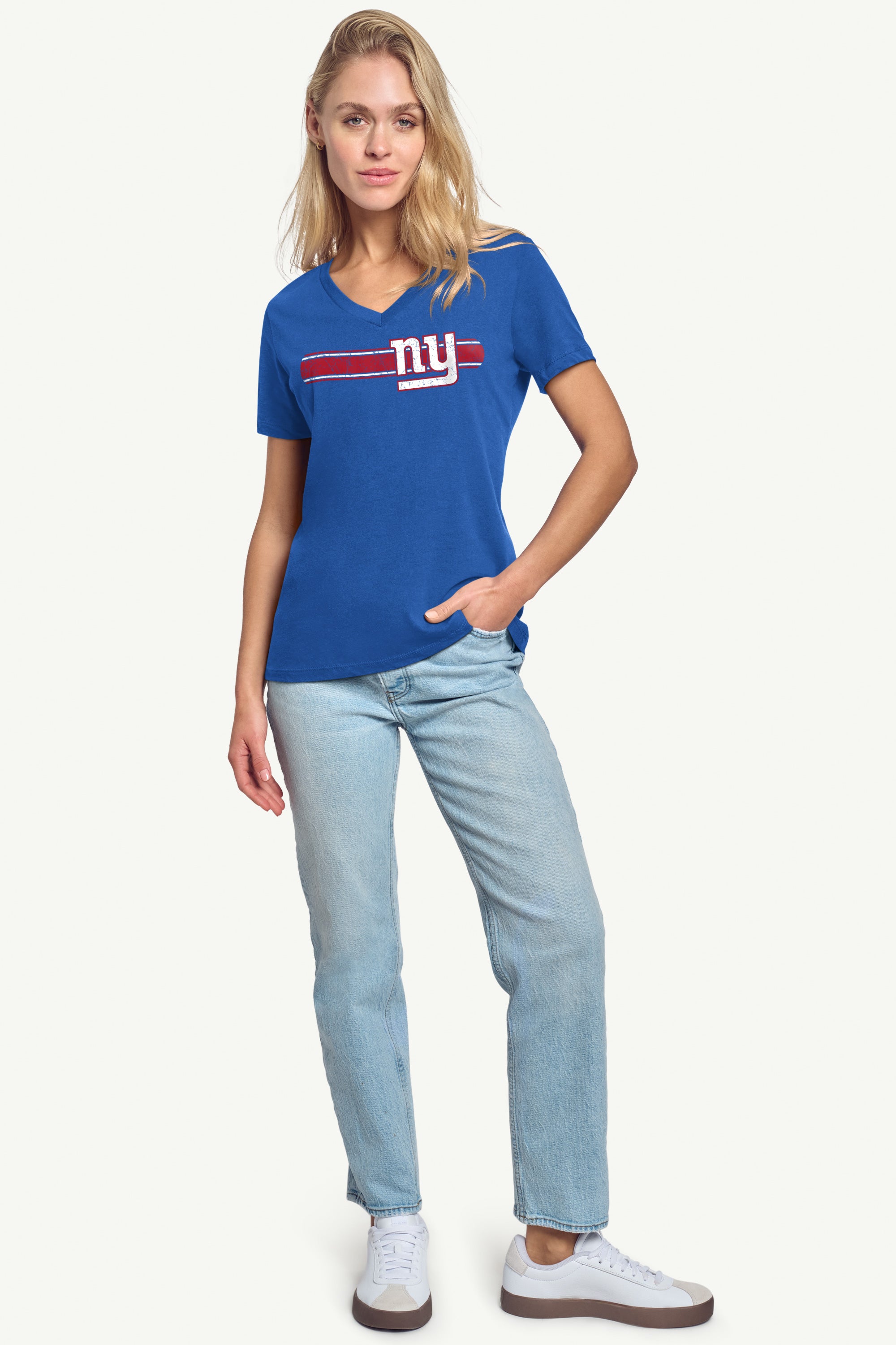 WOMENS NEW YORK GIANTS STRIPE V-NECK T SHIRT View 3 | NFL WOMENS NEW YORK GIANTS STRIPE V-NECK T SHIRT View 3 | NFL