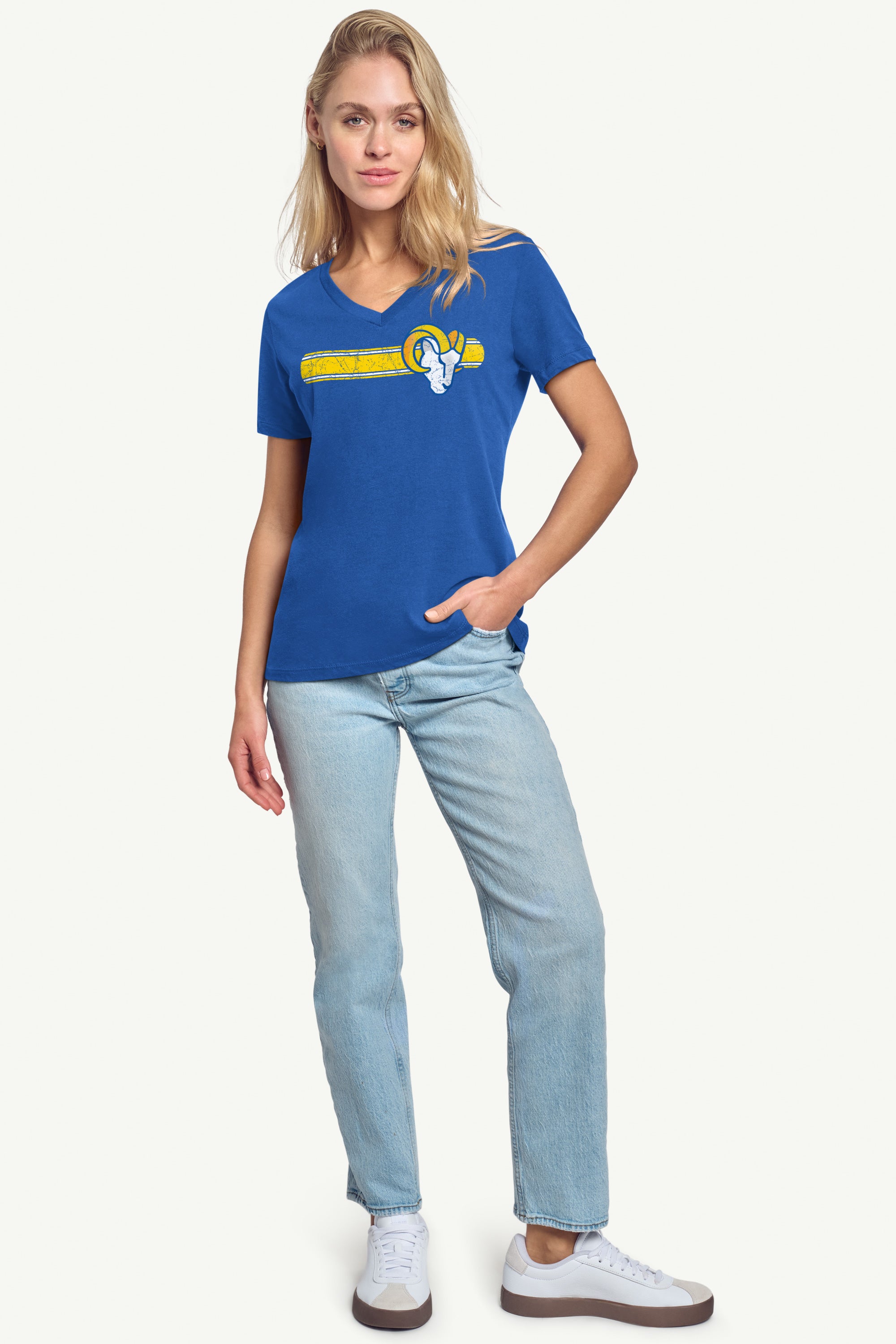 WOMENS LOS ANGELES RAMS STRIPE V-NECK T SHIRT View 3 | NFL WOMENS LOS ANGELES RAMS STRIPE V-NECK T SHIRT View 3 | NFL