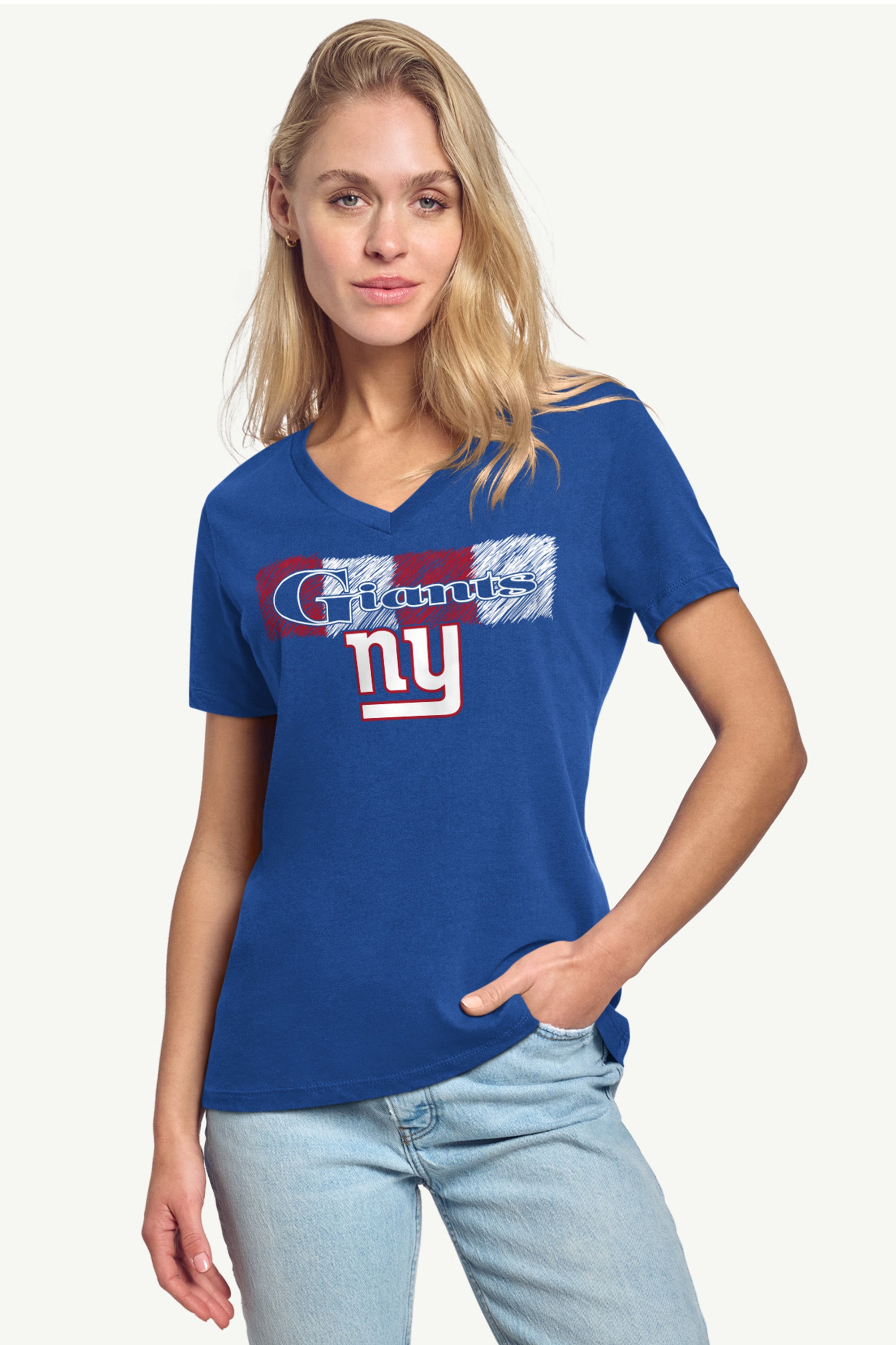 WOMENS NEW YORK GIANTS COLOR SHADDING V-NECK T SHIRT View 2 | NFL WOMENS NEW YORK GIANTS COLOR SHADDING V-NECK T SHIRT View 2 | NFL