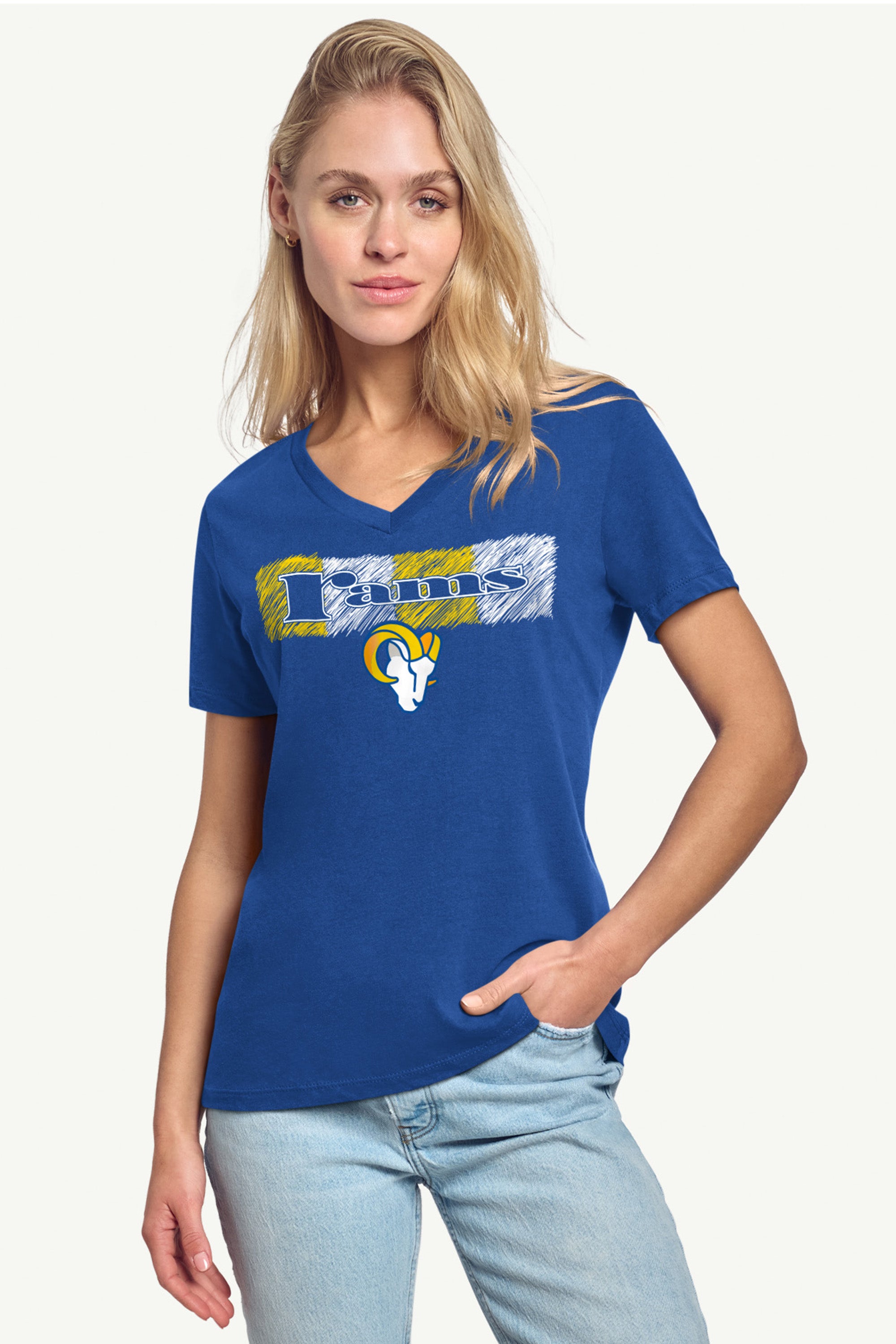 WOMENS LOS ANGELES RAMS COLOR SHADDING V-NECK T SHIRT View 2 | NFL WOMENS LOS ANGELES RAMS COLOR SHADDING V-NECK T SHIRT View 2 | NFL
