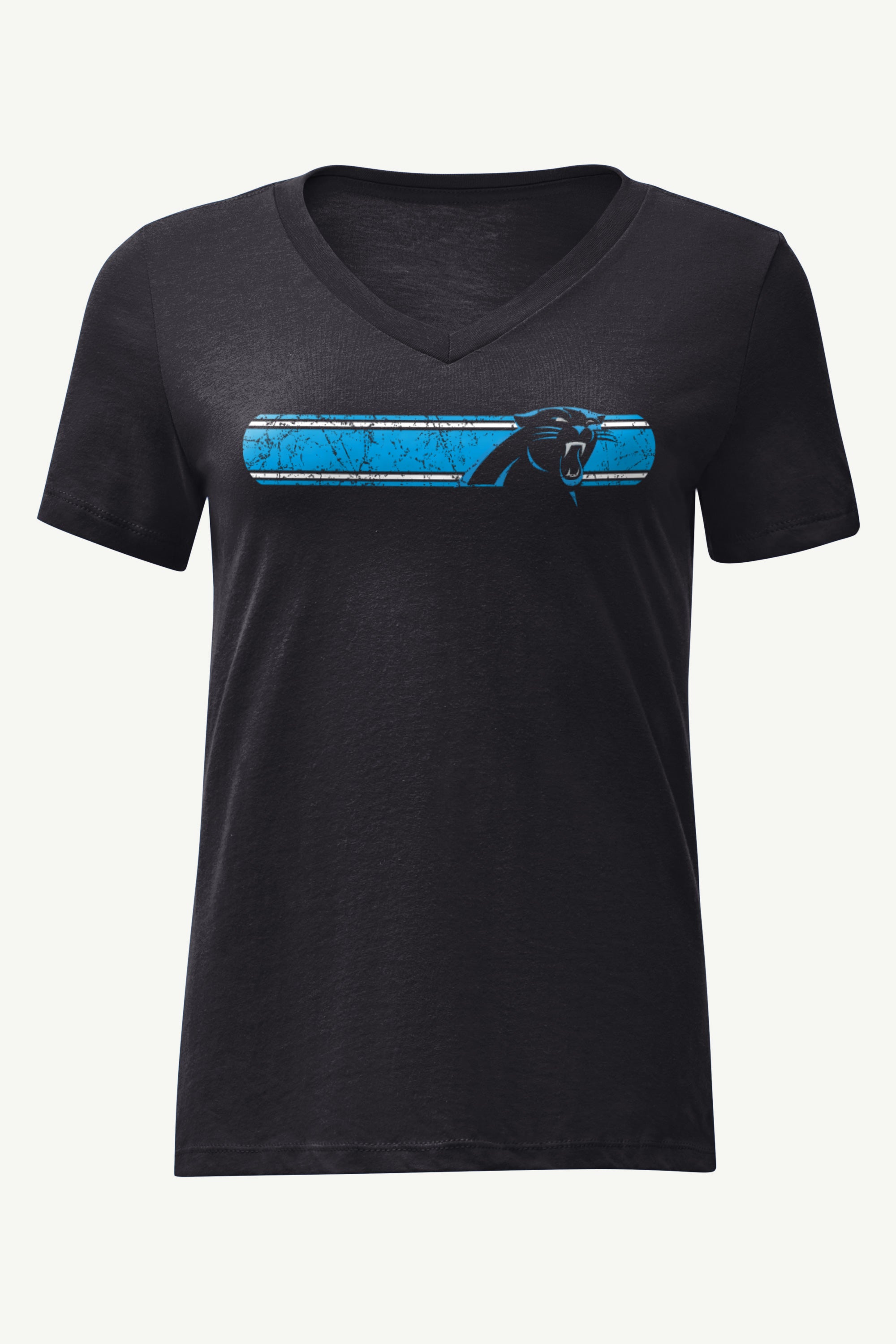 WOMENS CAROLINA PANTHERS STRIPE V-NECK T SHIRT View 1 | Carolina Panthers WOMENS CAROLINA PANTHERS STRIPE V-NECK T SHIRT View 1 | Carolina Panthers