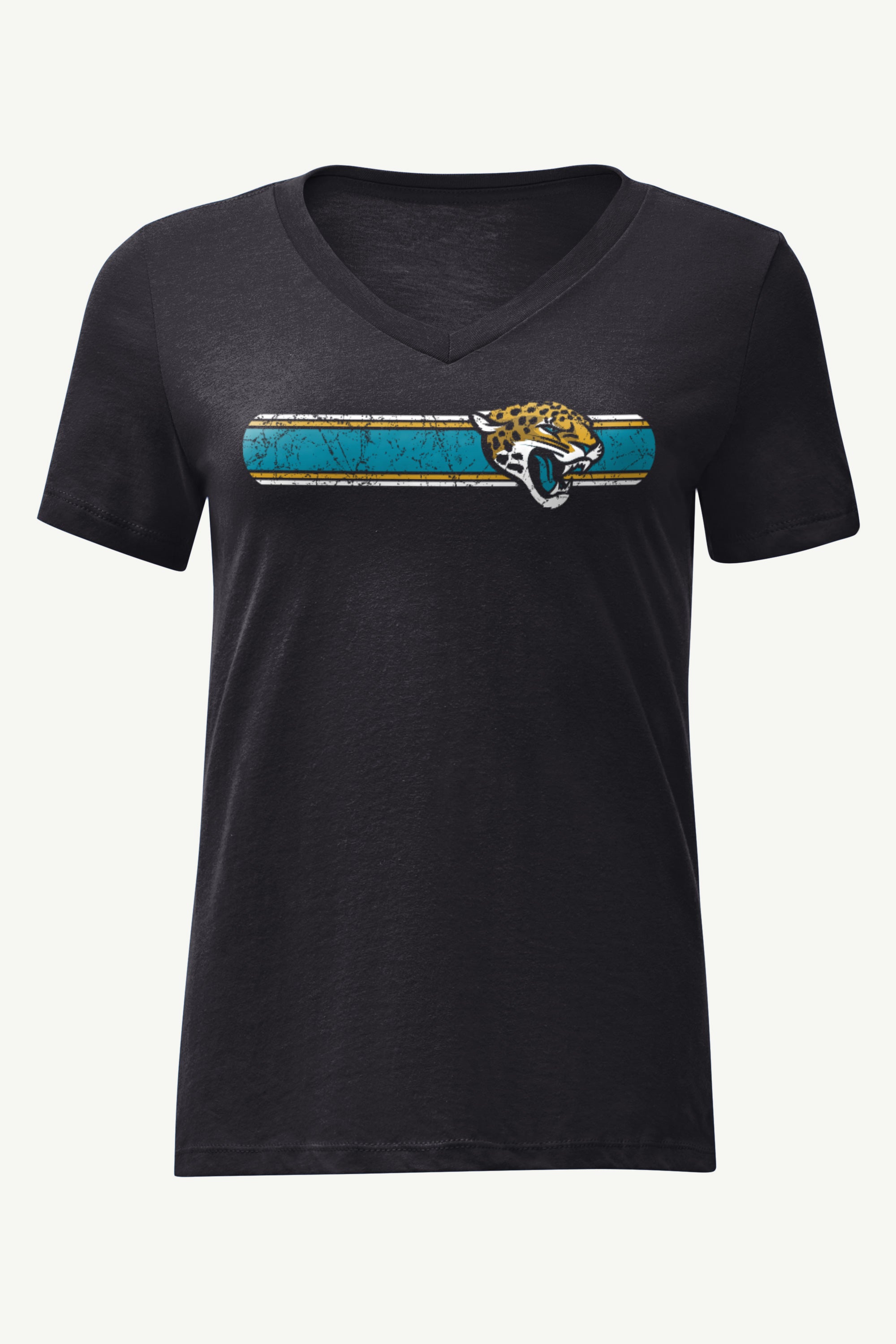 WOMENS JACKSONVILLE JAGUARS STRIPE V-NECK T SHIRT View 1 | Jacksonville Jaguars WOMENS JACKSONVILLE JAGUARS STRIPE V-NECK T SHIRT View 1 | Jacksonville Jaguars