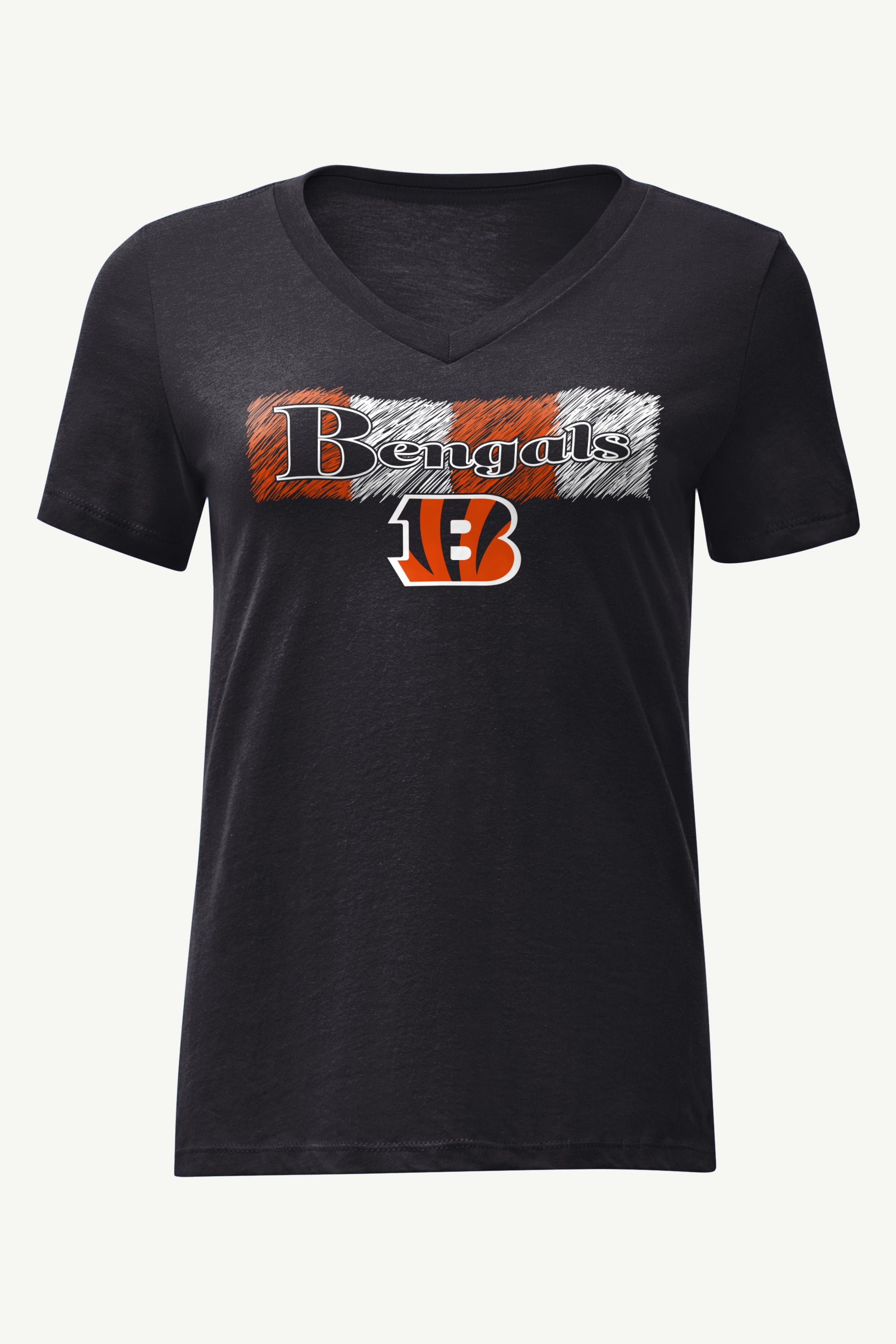 WOMENS CINCINATI BENGALS COLOR SHADDING V-NECK T SHIRT View 1 | NFL WOMENS CINCINATI BENGALS COLOR SHADDING V-NECK T SHIRT View 1 | NFL