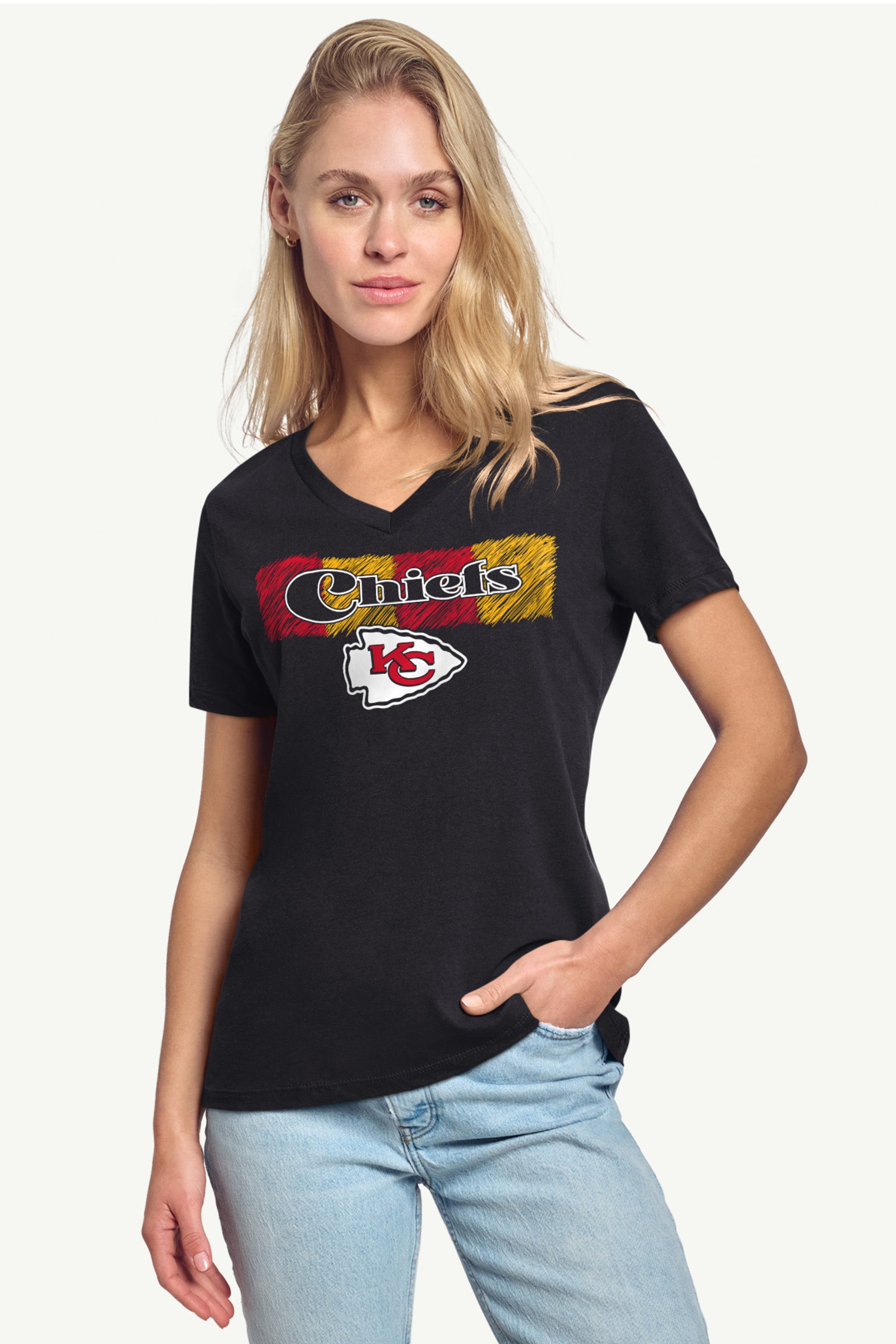 WOMENS KANSAS CITY CHIEFS COLOR SHADDING V-NECK T SHIRT View 2 | NFL WOMENS KANSAS CITY CHIEFS COLOR SHADDING V-NECK T SHIRT View 2 | NFL