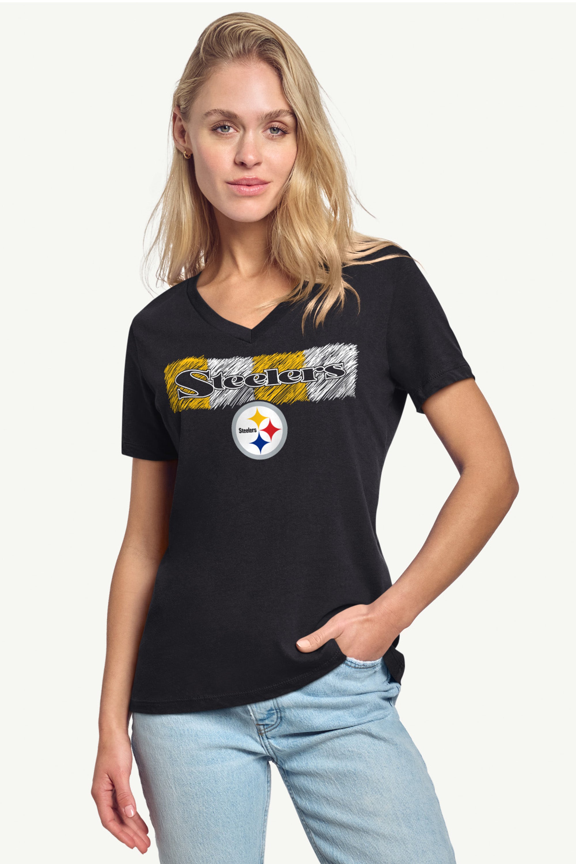 WOMENS PITTSBURGH STEELERS COLOR SHADDING V-NECK T SHIRT View 2 | NFL WOMENS PITTSBURGH STEELERS COLOR SHADDING V-NECK T SHIRT View 2 | NFL