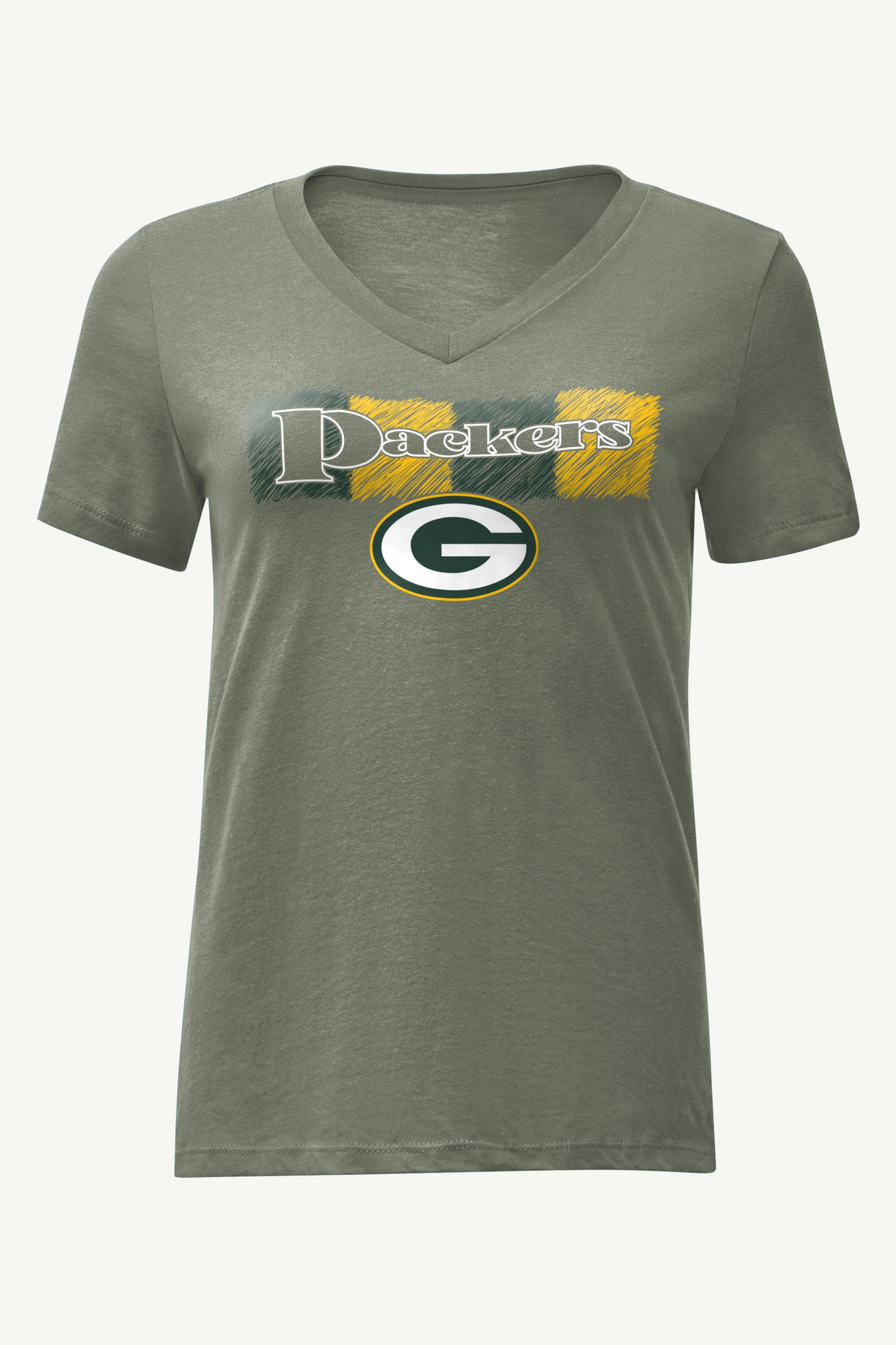 WOMENS GREEN BAY PACKERS COLOR SHADDING V-NECK T SHIRT View 1 | Green Bay Packers WOMENS GREEN BAY PACKERS COLOR SHADDING V-NECK T SHIRT View 1 | Green Bay Packers