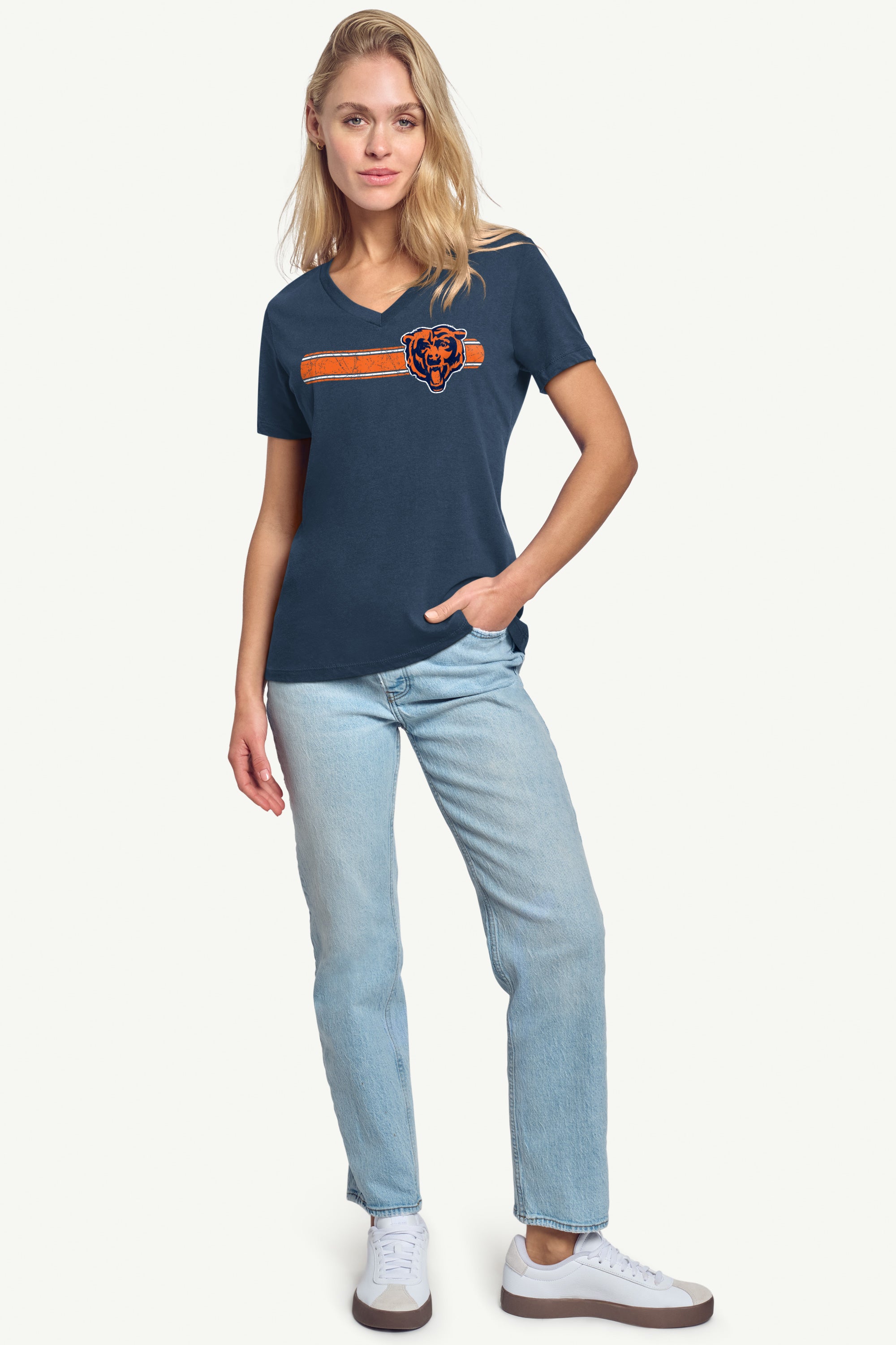WOMENS CHICAGO BEARS STRIPE V-NECK T SHIRT View 3 | NFL WOMENS CHICAGO BEARS STRIPE V-NECK T SHIRT View 3 | NFL