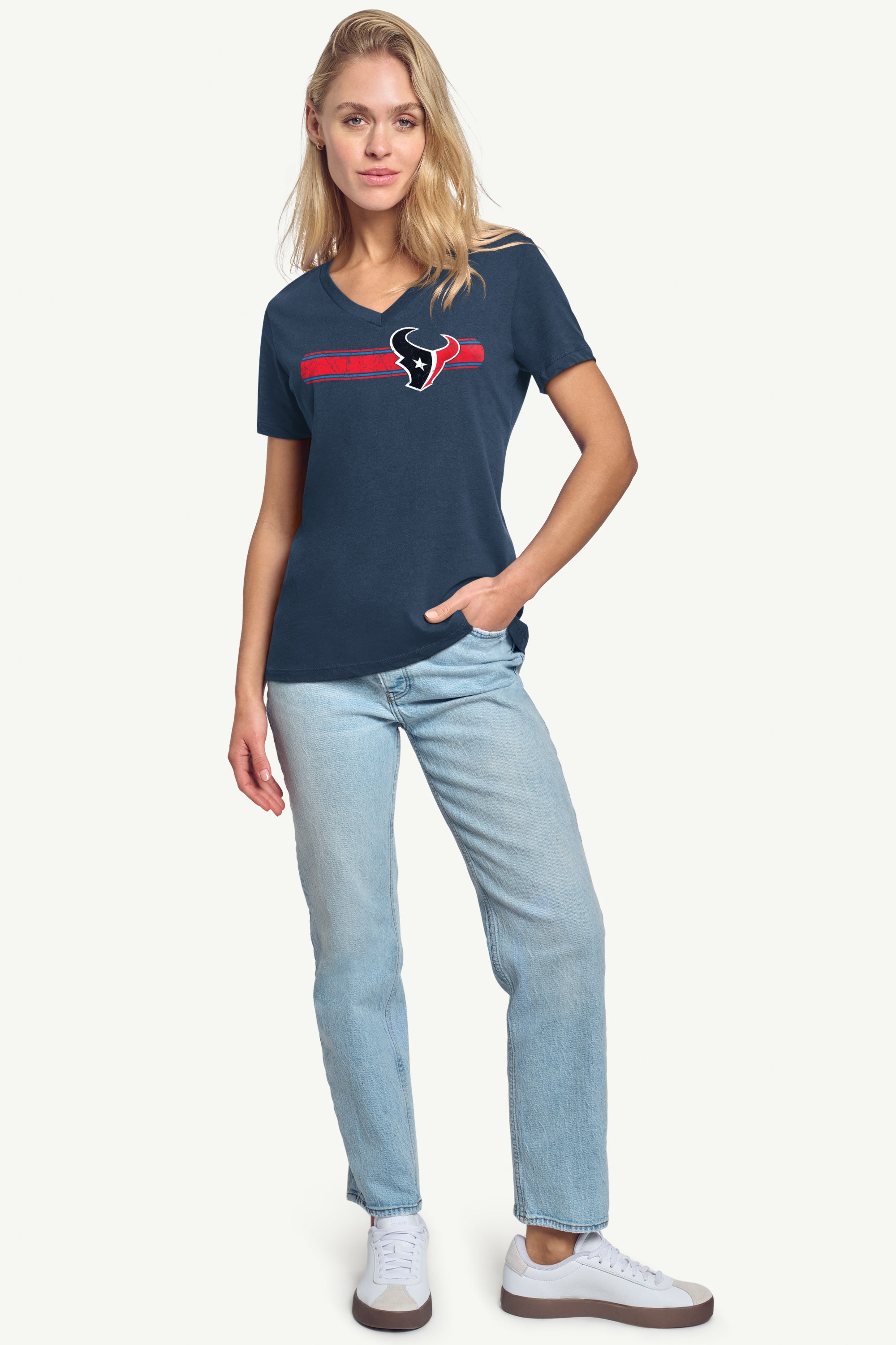 WOMENS HOUSTON TEXANS STRIPE V-NECK T SHIRT View 3 | Houston Texans WOMENS HOUSTON TEXANS STRIPE V-NECK T SHIRT View 3 | Houston Texans