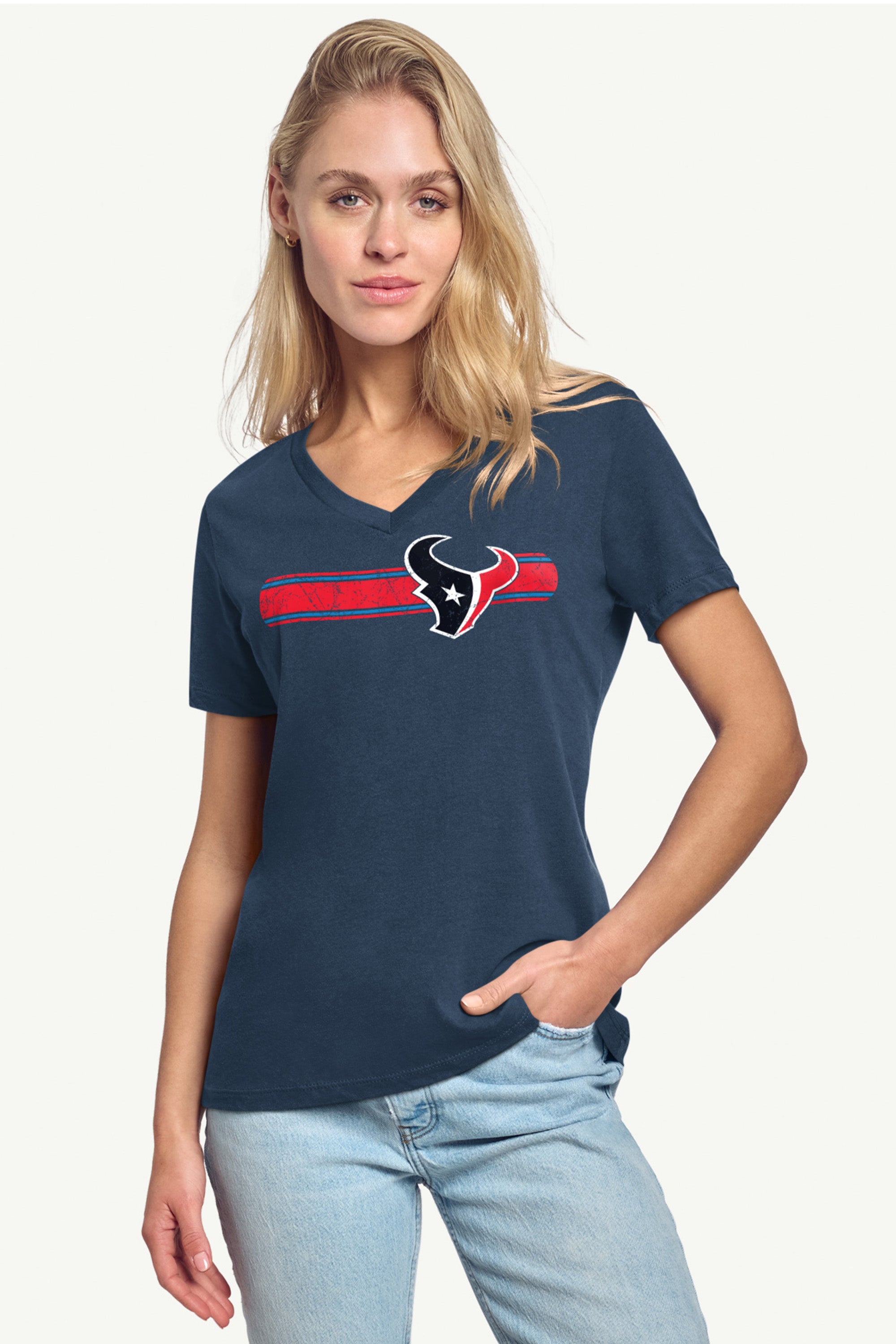 WOMENS HOUSTON TEXANS STRIPE V-NECK T SHIRT View 2 | Houston Texans WOMENS HOUSTON TEXANS STRIPE V-NECK T SHIRT View 2 | Houston Texans