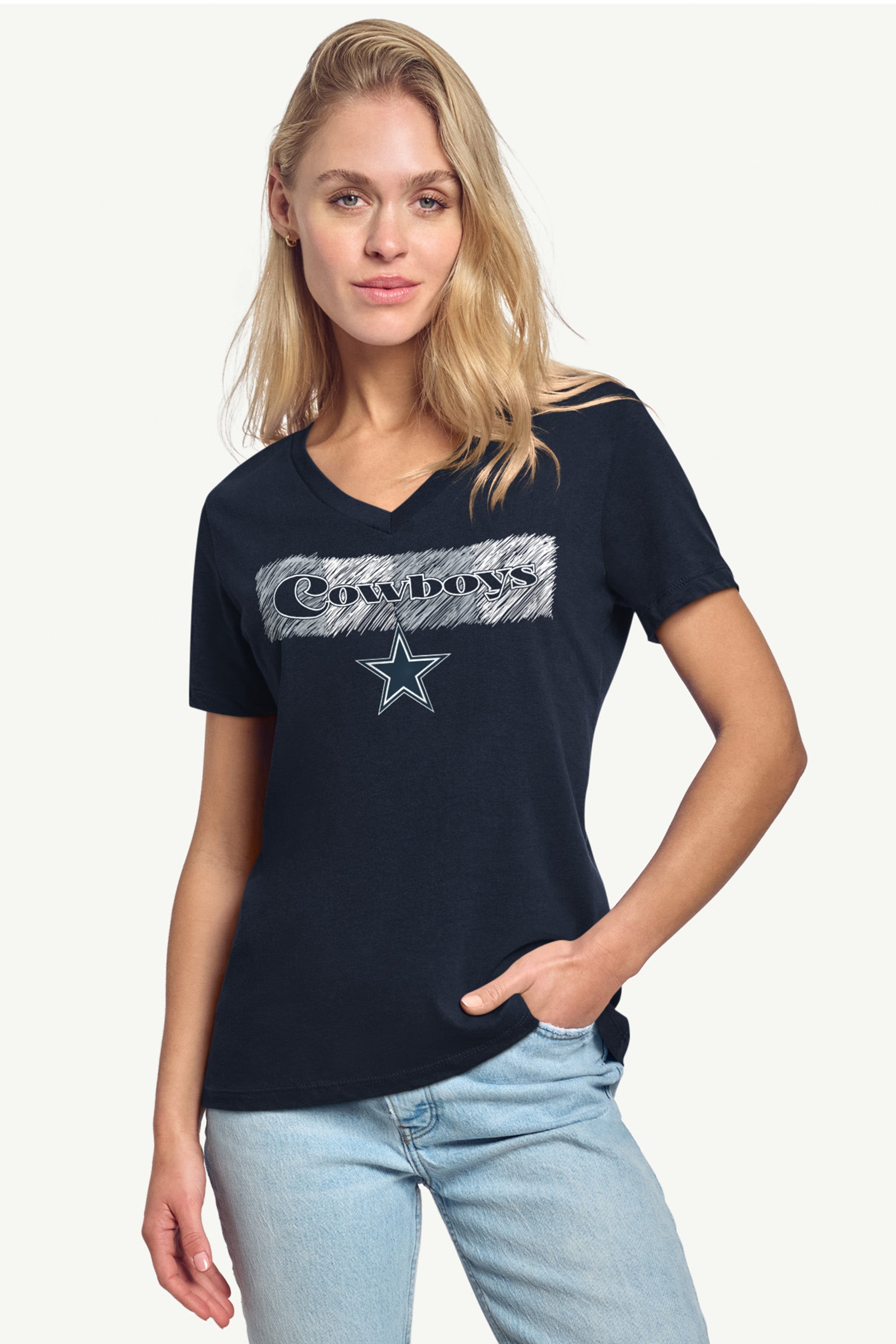 WOMENS DALLAS COWBOYS COLOR SHADDING V-NECK T SHIRT View 2 | Dallas Cowboys WOMENS DALLAS COWBOYS COLOR SHADDING V-NECK T SHIRT View 2 | Dallas Cowboys