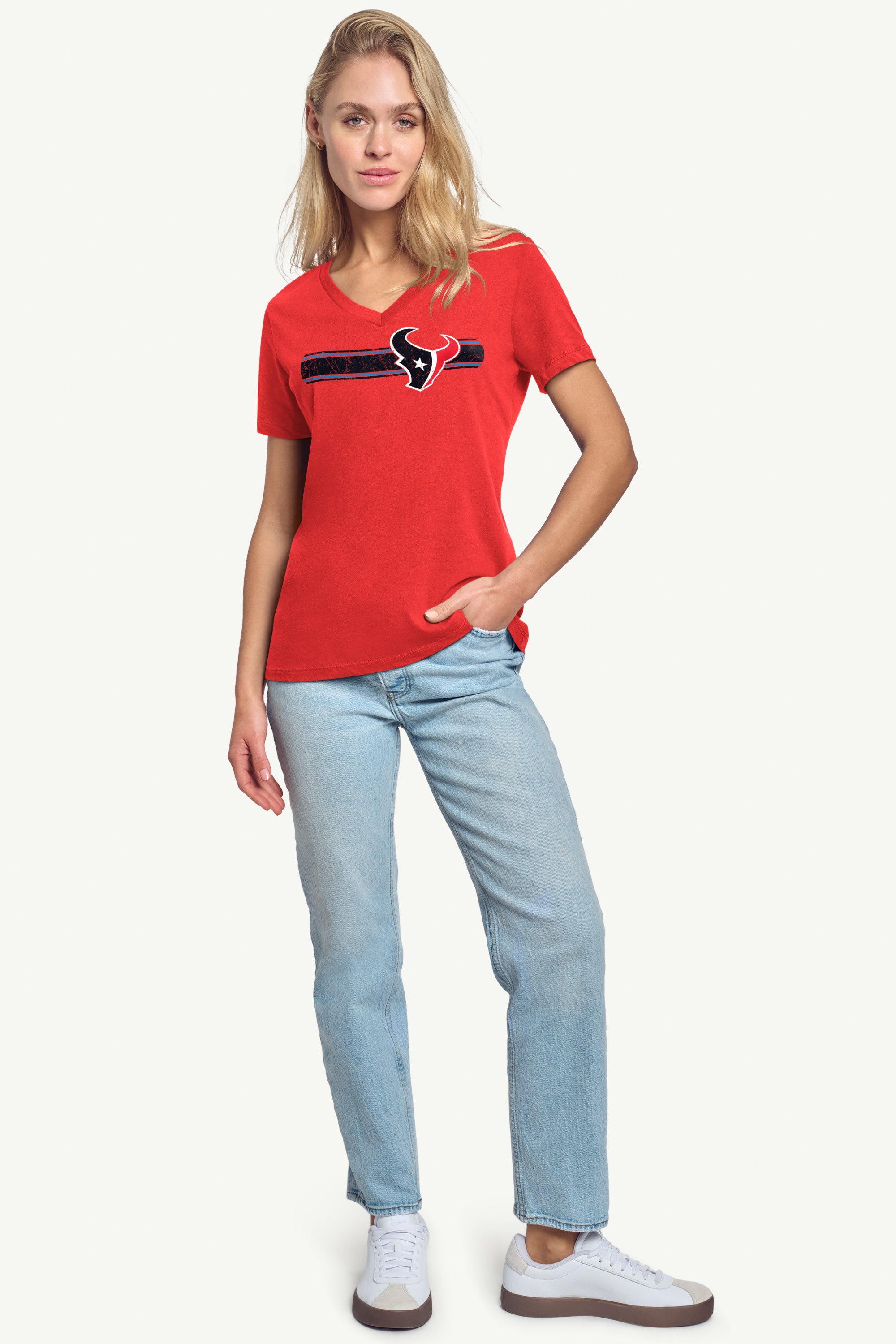 WOMENS HOUSTON TEXANS STRIPE V-NECK T SHIRT View 3 | Houston Texans WOMENS HOUSTON TEXANS STRIPE V-NECK T SHIRT View 3 | Houston Texans