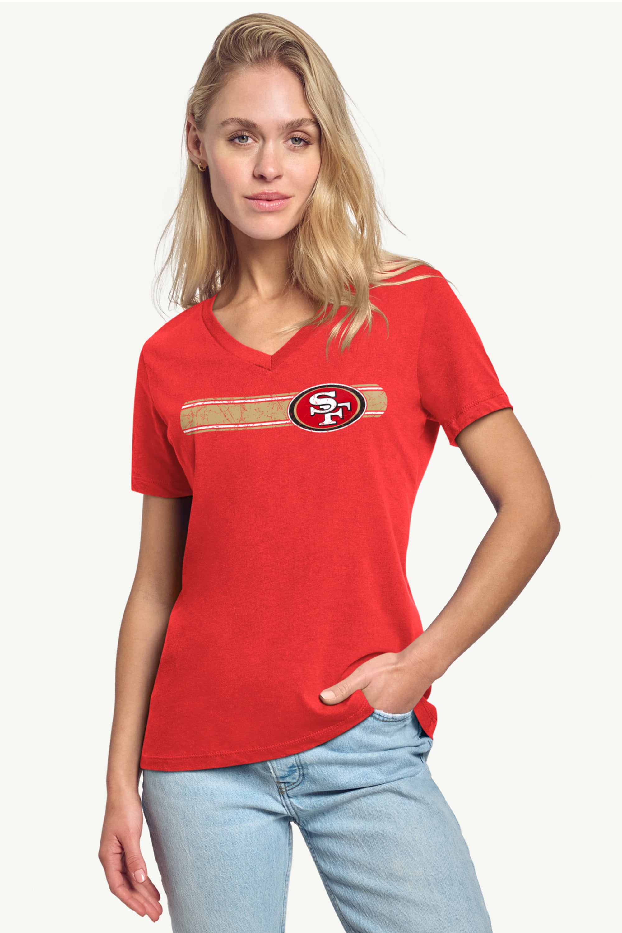 WOMENS SAN FRANCISCO 49ERS STRIPE V-NECK T SHIRT View 2 | San Francisco 49ers WOMENS SAN FRANCISCO 49ERS STRIPE V-NECK T SHIRT View 2 | San Francisco 49ers