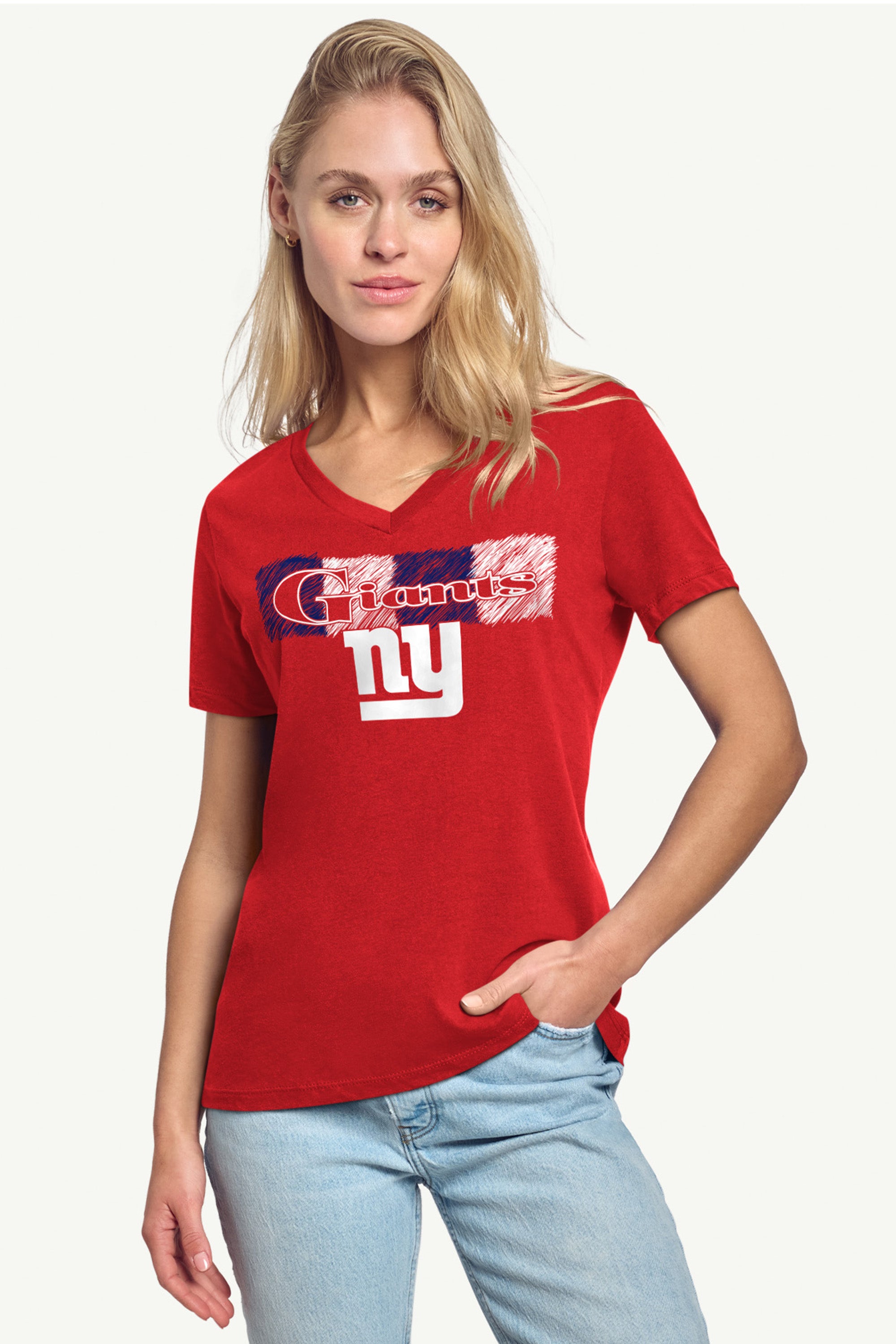 WOMENS NEW YORK GIANTS COLOR SHADDING V-NECK T SHIRT View 2 | NFL WOMENS NEW YORK GIANTS COLOR SHADDING V-NECK T SHIRT View 2 | NFL