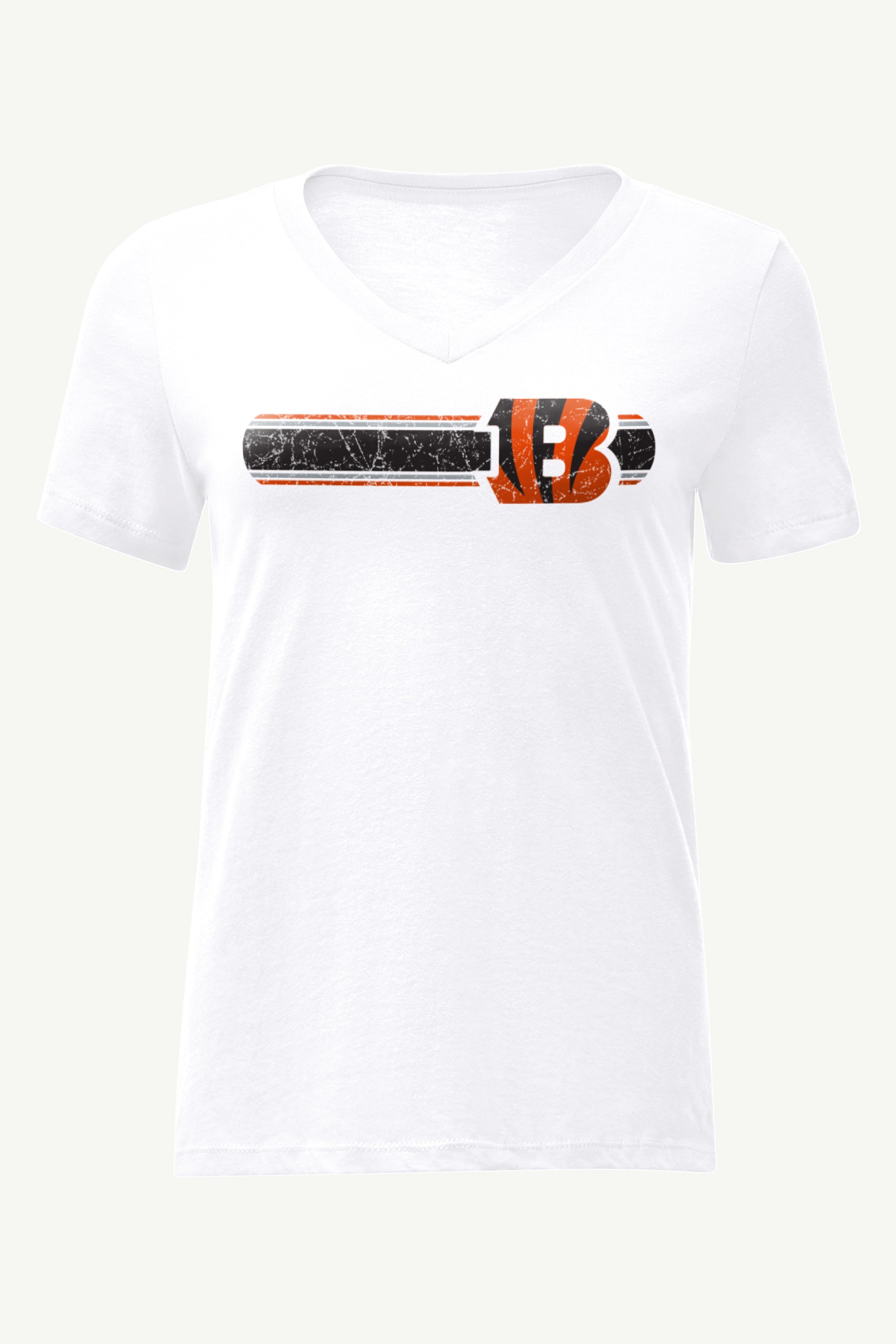 WOMENS CINCINATI BENGALS STRIPE V-NECK T SHIRT View 1 | Cincinnati Bengals WOMENS CINCINATI BENGALS STRIPE V-NECK T SHIRT View 1 | Cincinnati Bengals
