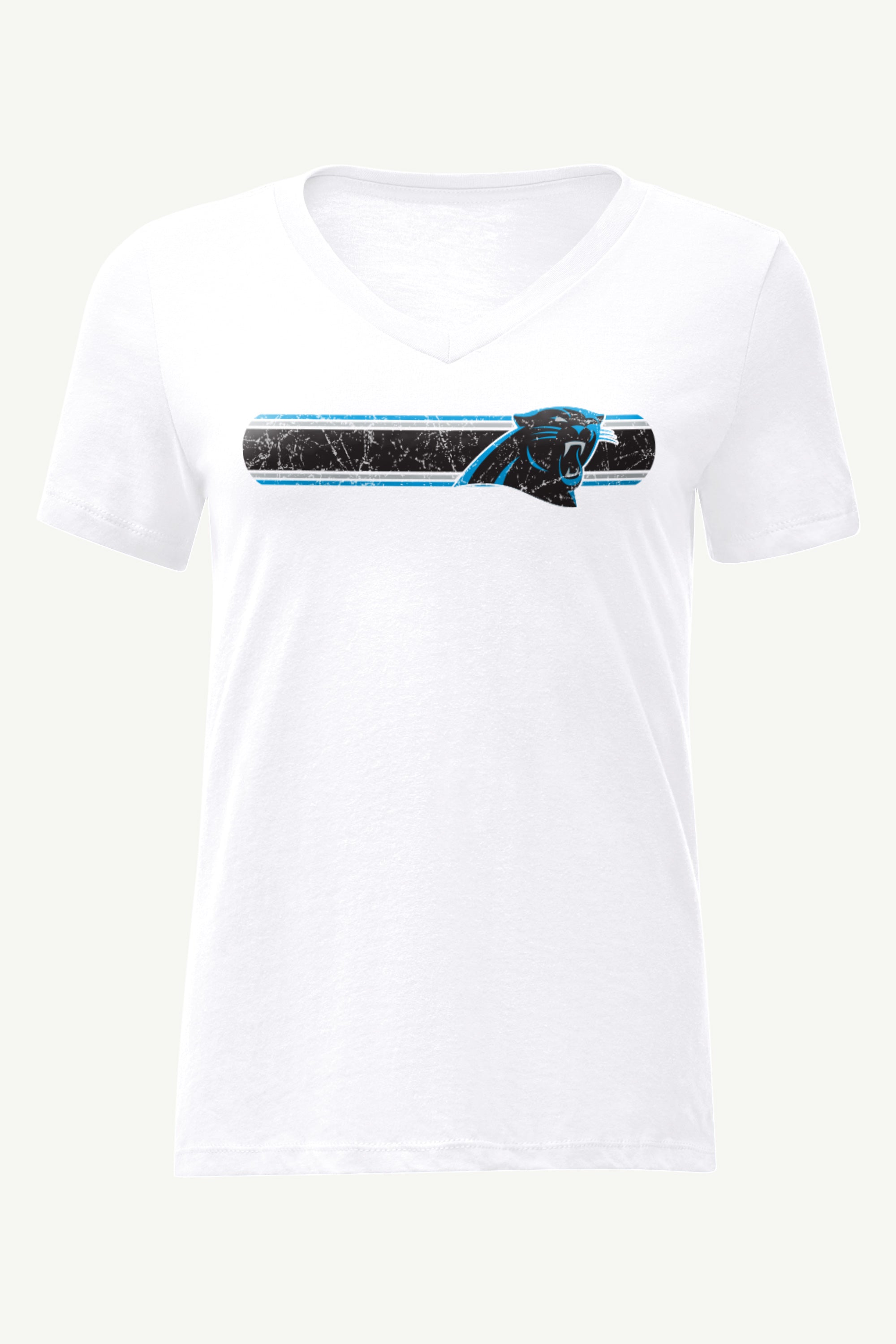 WOMENS CAROLINA PANTHERS STRIPE V-NECK T SHIRT View 1 | Carolina Panthers WOMENS CAROLINA PANTHERS STRIPE V-NECK T SHIRT View 1 | Carolina Panthers