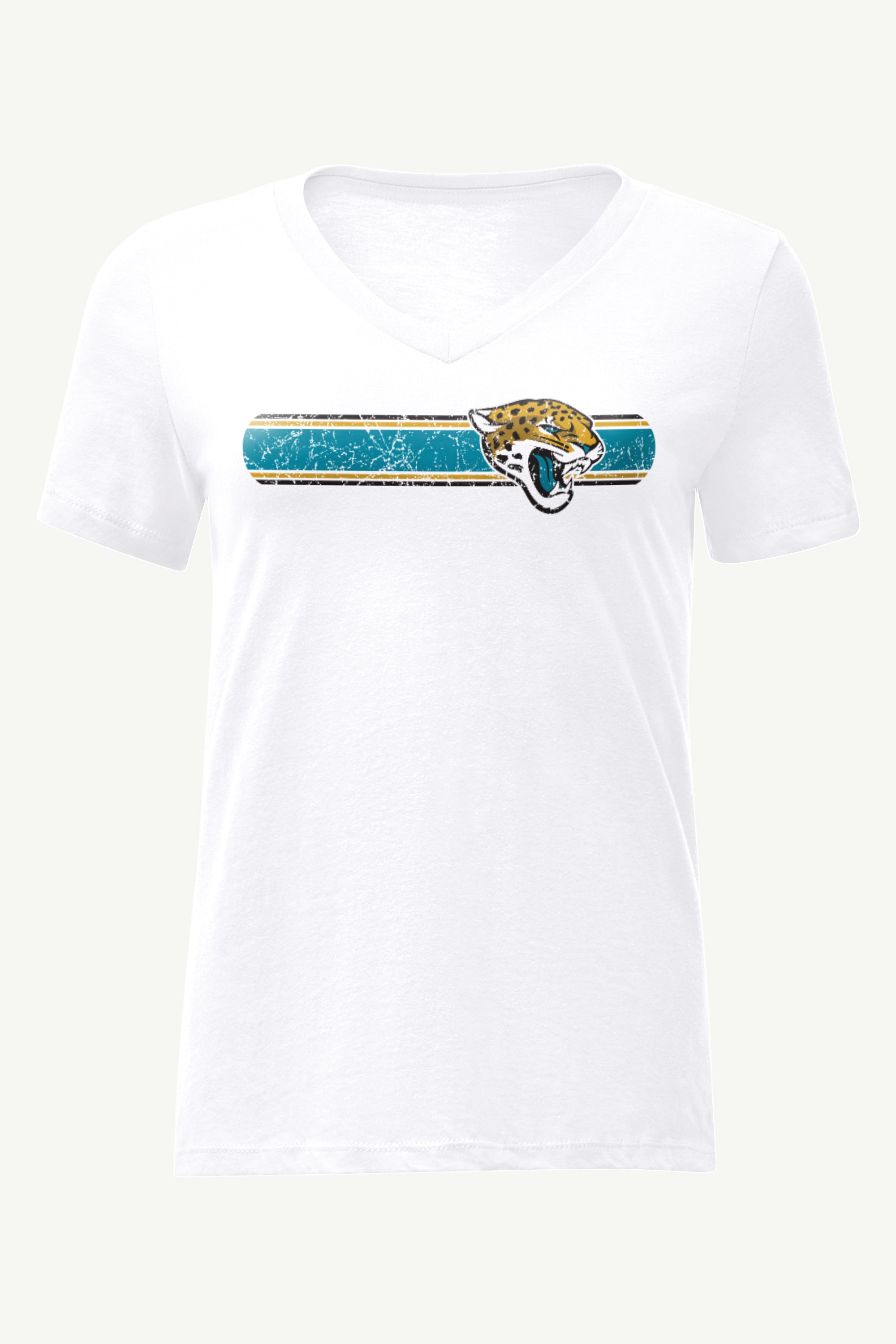 WOMENS JACKSONVILLE JAGUARS STRIPE V-NECK T SHIRT View 1 | Jacksonville Jaguars WOMENS JACKSONVILLE JAGUARS STRIPE V-NECK T SHIRT View 1 | Jacksonville Jaguars