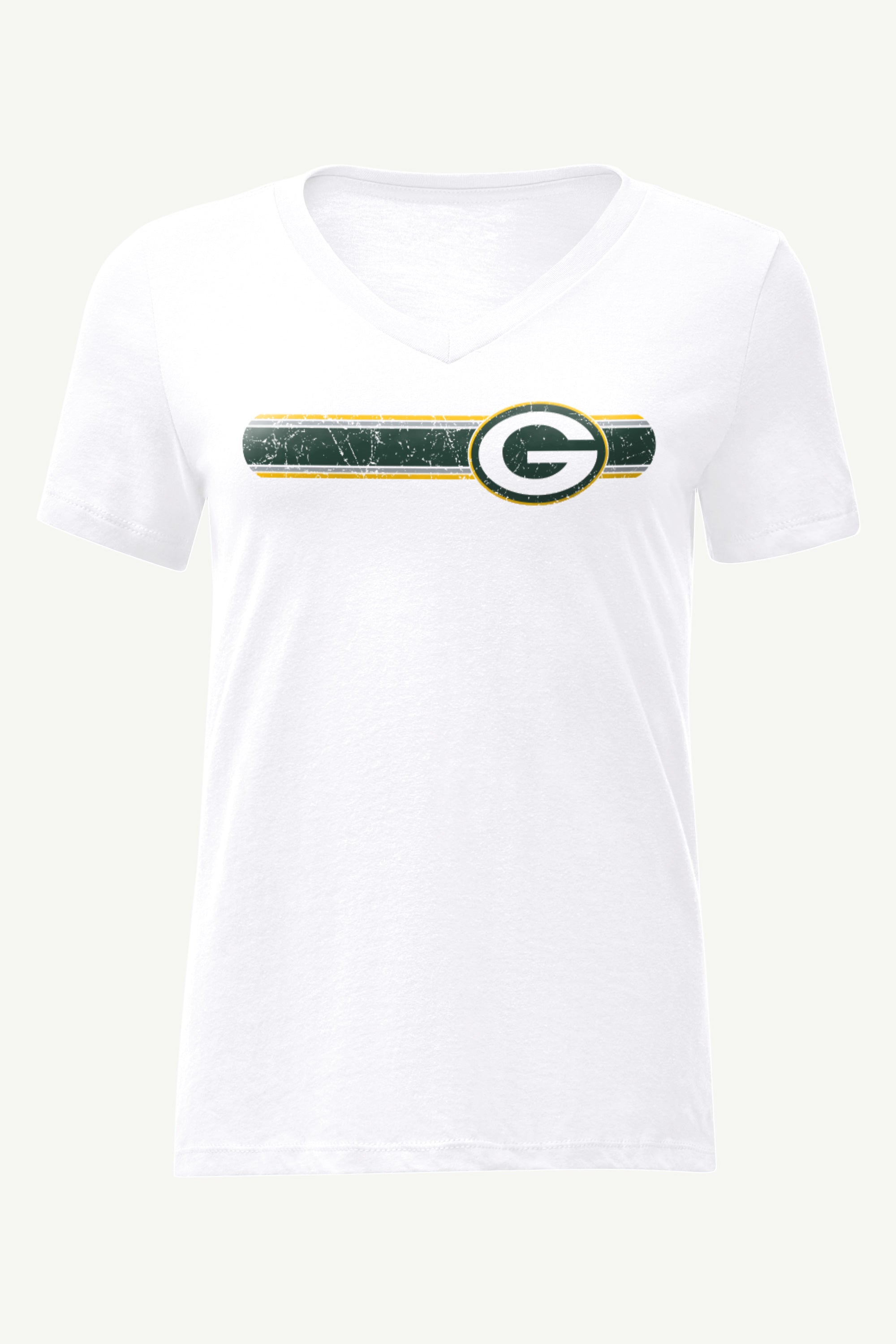 WOMENS GREEN BAY PACKERS STRIPE V-NECK T SHIRT View 1 | Green Bay Packers WOMENS GREEN BAY PACKERS STRIPE V-NECK T SHIRT View 1 | Green Bay Packers