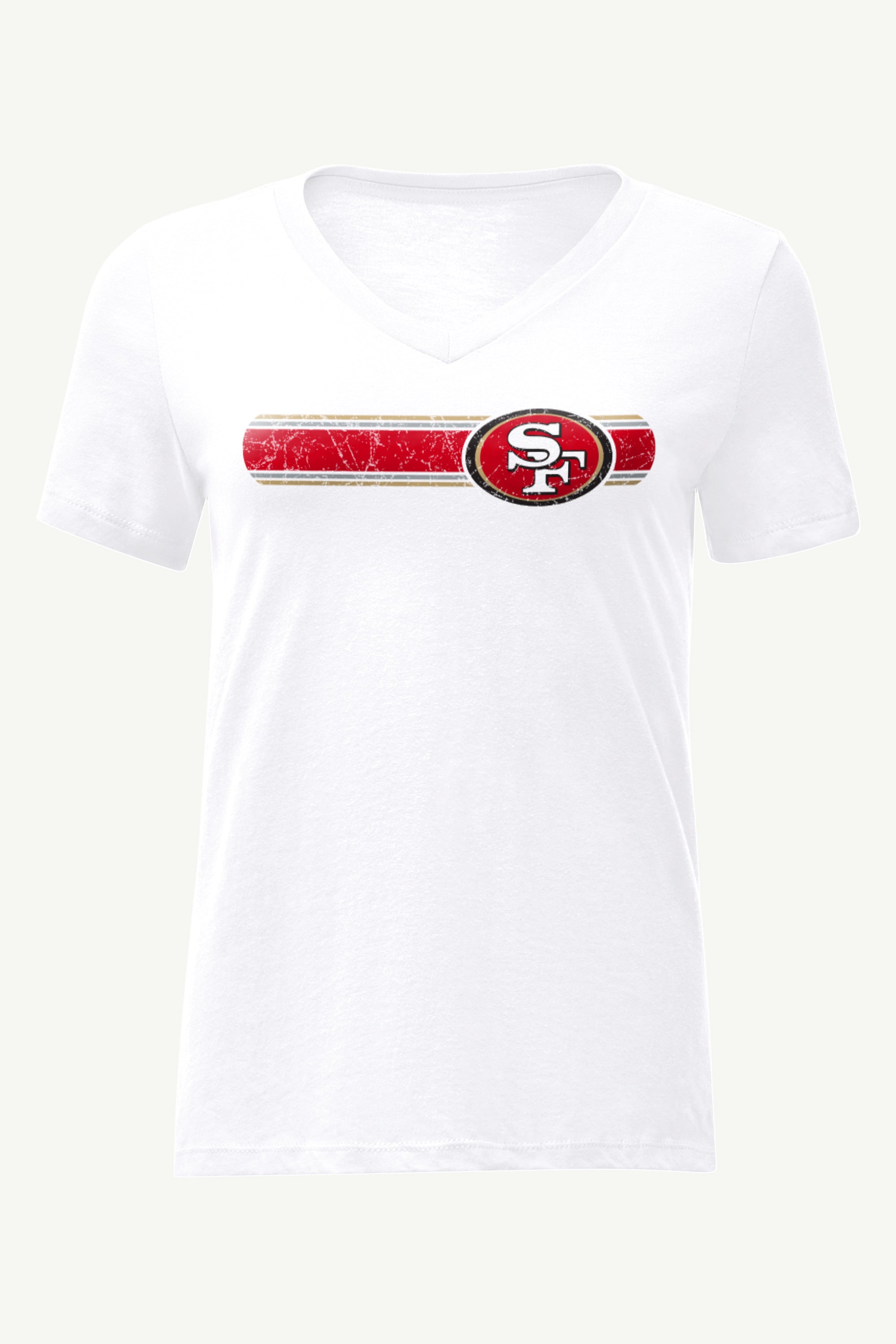 WOMENS SAN FRANCISCO 49ERS STRIPE V-NECK T SHIRT View 1 | San Francisco 49ers WOMENS SAN FRANCISCO 49ERS STRIPE V-NECK T SHIRT View 1 | San Francisco 49ers