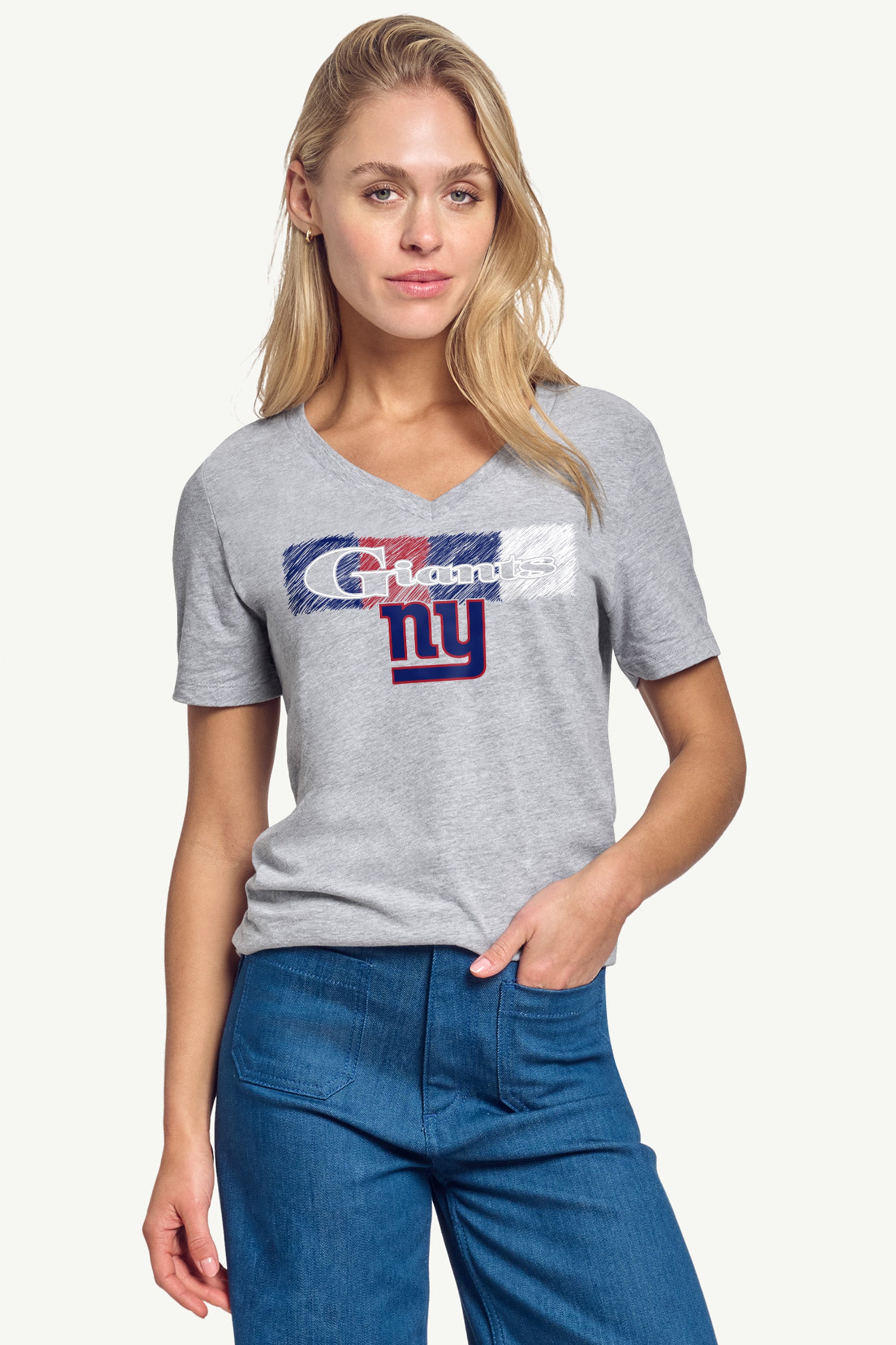 WOMENS NEW YORK GIANTS COLOR SHADDING V-NECK T SHIRT View 3 | NFL WOMENS NEW YORK GIANTS COLOR SHADDING V-NECK T SHIRT View 3 | NFL