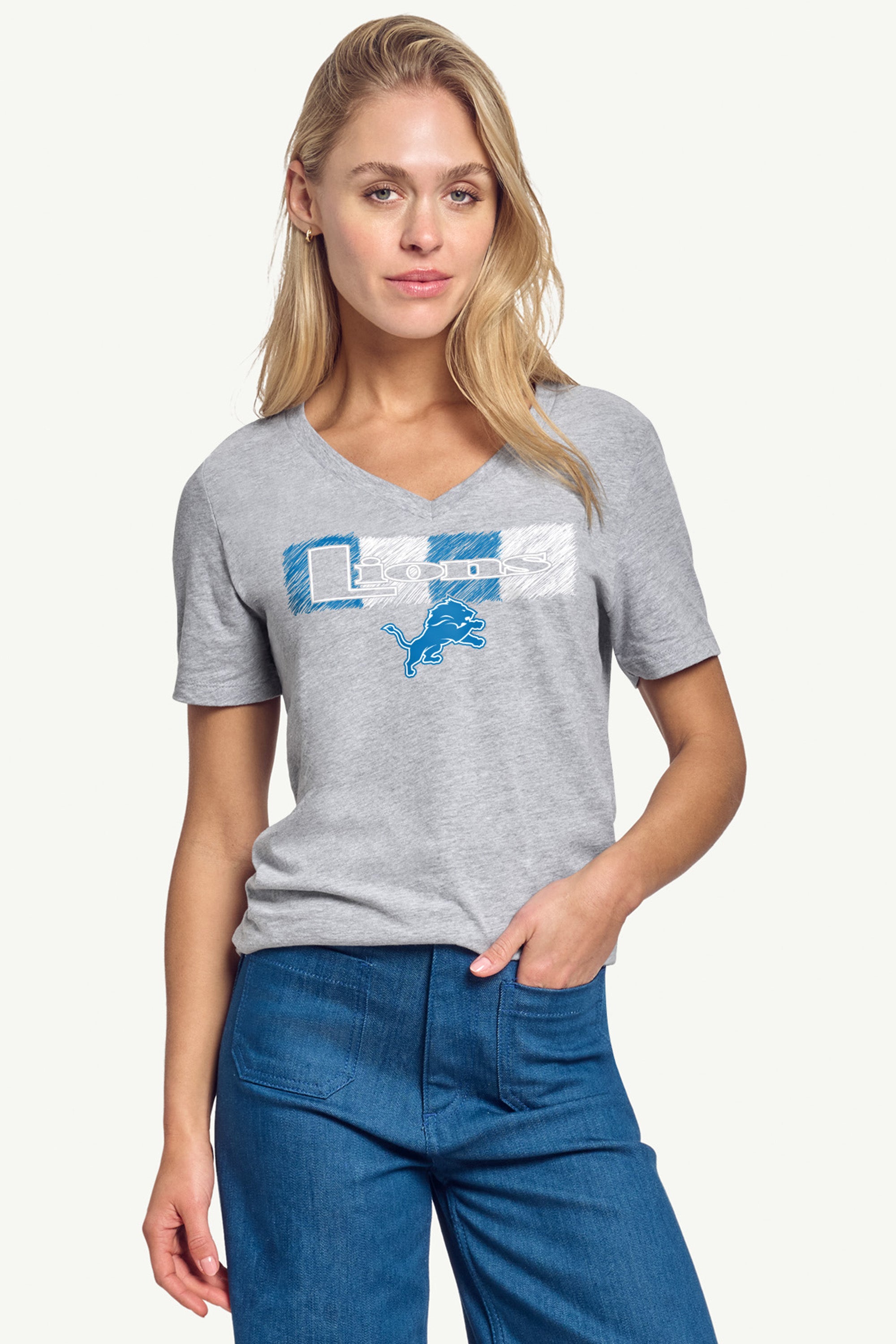 WOMENS DETROIT LIONS COLOR SHADDING V-NECK T SHIRT View 3 | NFL WOMENS DETROIT LIONS COLOR SHADDING V-NECK T SHIRT View 3 | NFL