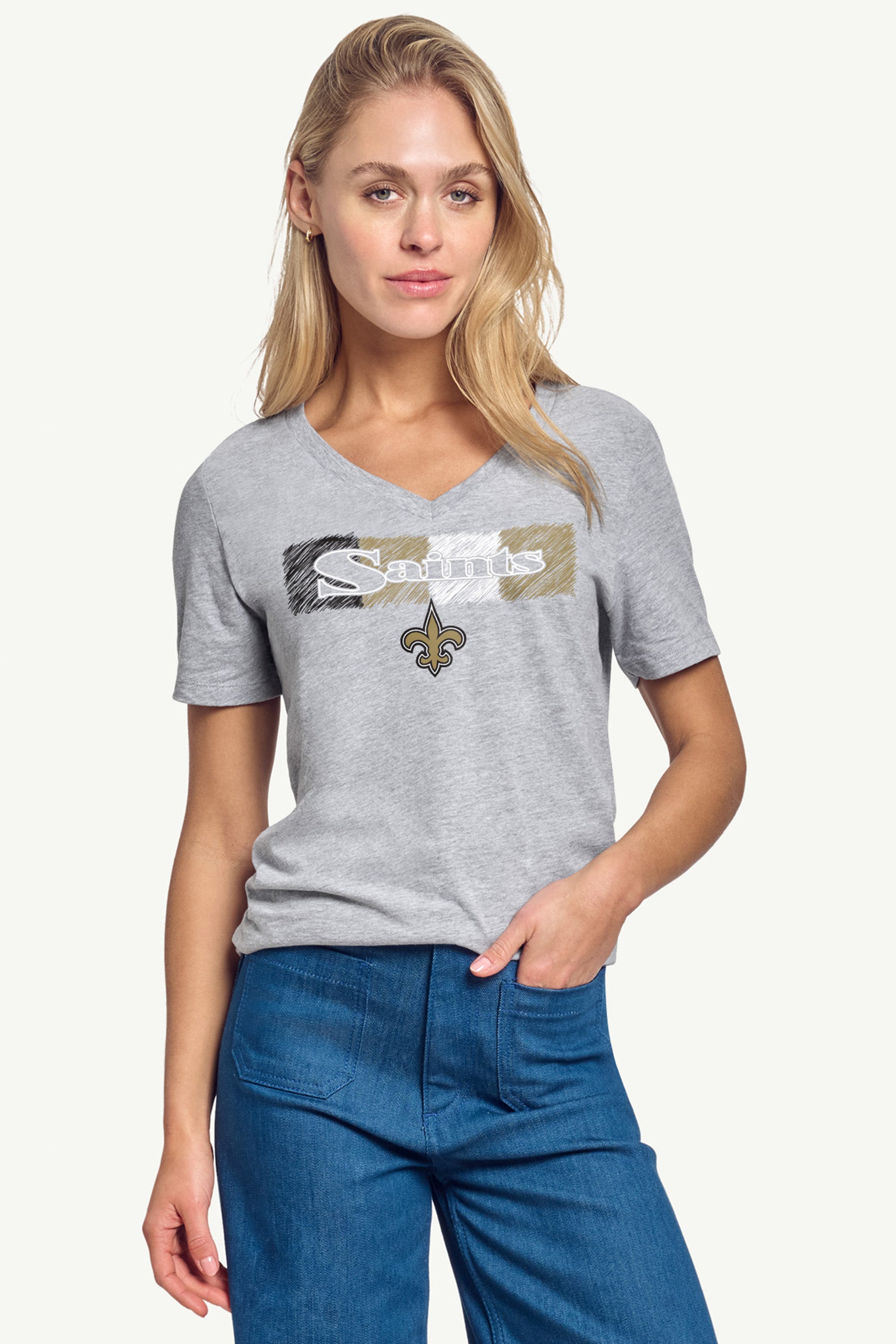 WOMENS NEW ORLEANS SAINTS COLOR SHADDING V-NECK T SHIRT View 3 | NFL WOMENS NEW ORLEANS SAINTS COLOR SHADDING V-NECK T SHIRT View 3 | NFL