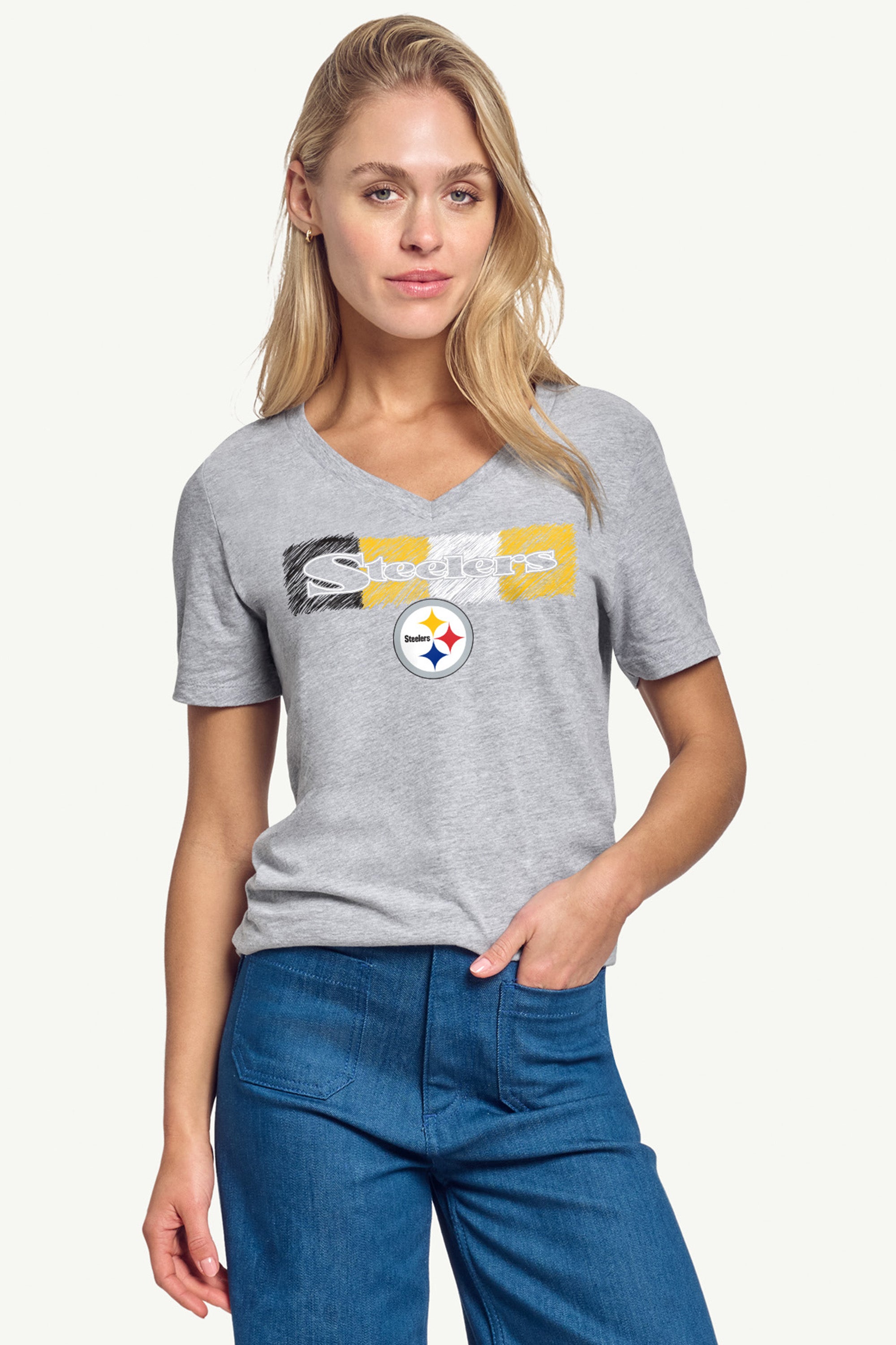 WOMENS PITTSBURGH STEELERS COLOR SHADDING V-NECK T SHIRT View 3 | NFL WOMENS PITTSBURGH STEELERS COLOR SHADDING V-NECK T SHIRT View 3 | NFL