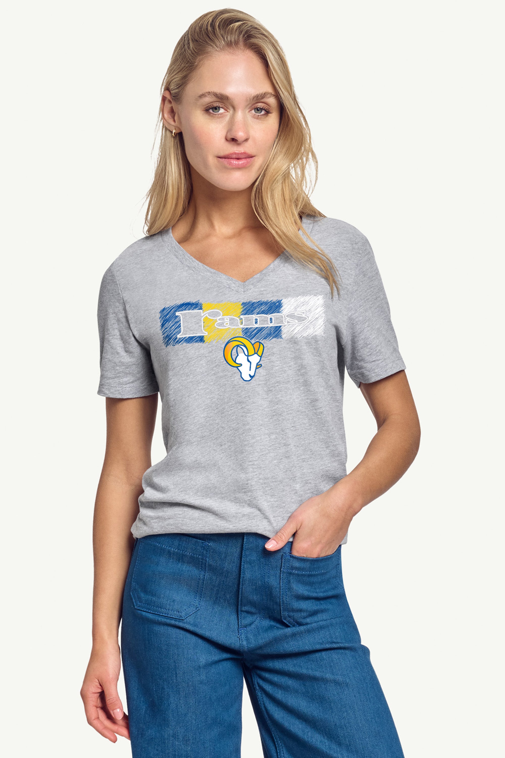 WOMENS LOS ANGELES RAMS COLOR SHADDING V-NECK T SHIRT View 3 | Los Angeles Rams WOMENS LOS ANGELES RAMS COLOR SHADDING V-NECK T SHIRT View 3 | Los Angeles Rams