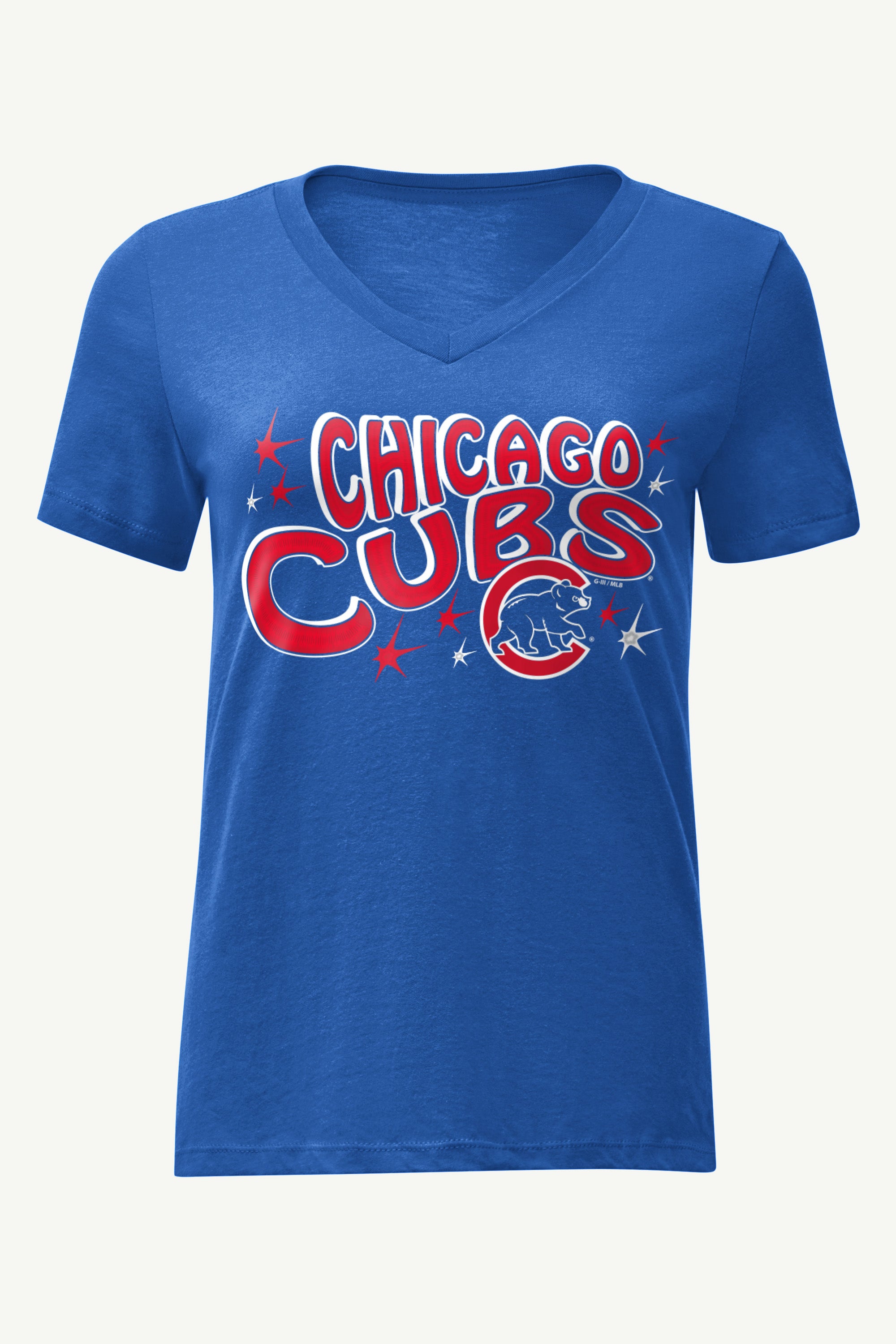 WOMENS CHICAGO CUBS FIREWORKS V NECK T SHIRT View 1 | Chicago Cubs WOMENS CHICAGO CUBS FIREWORKS V NECK T SHIRT View 1 | Chicago Cubs