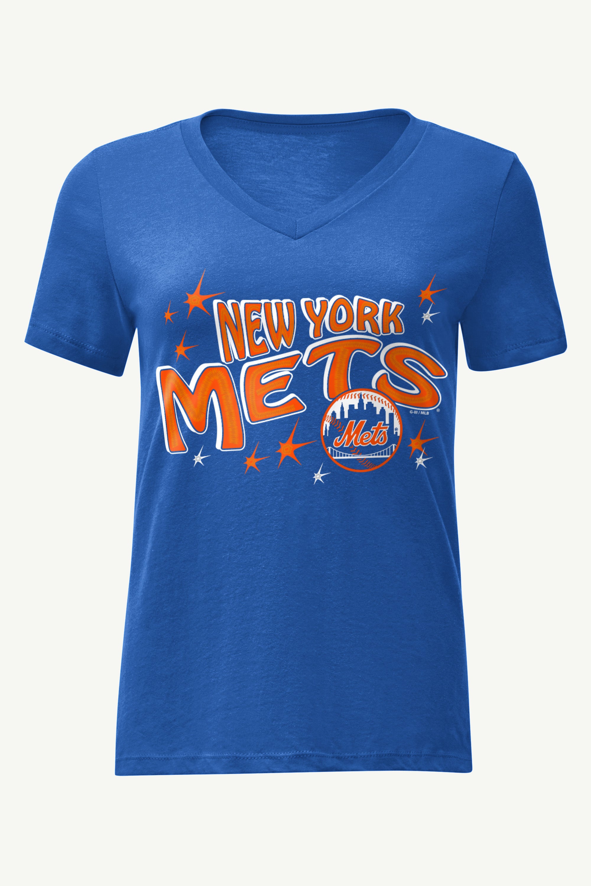 WOMENS NEW YORK METS FIREWORKS V NECK T SHIRT View 1 | New York Mets WOMENS NEW YORK METS FIREWORKS V NECK T SHIRT View 1 | New York Mets