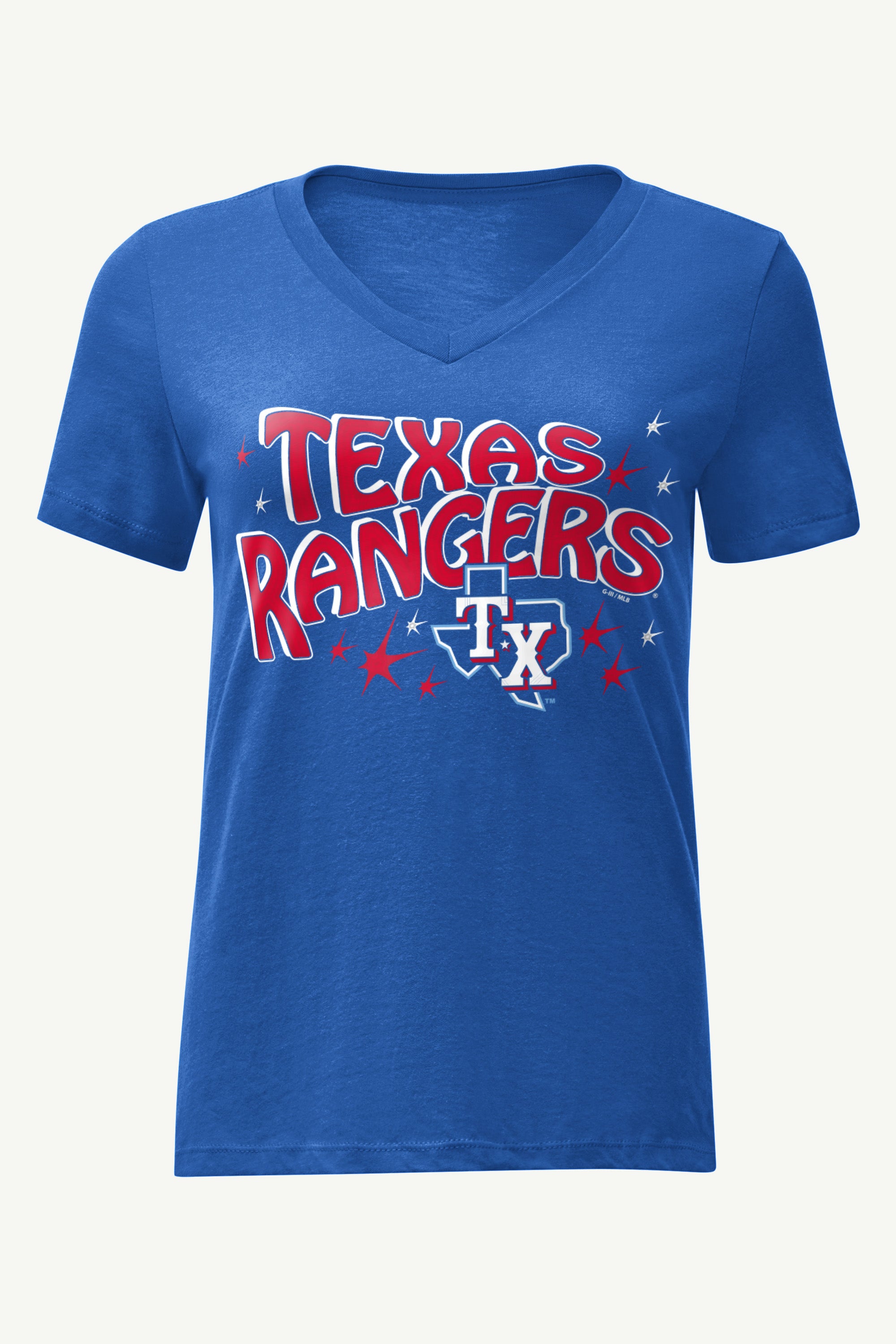 WOMENS TEXAS RANGERS FIREWORKS V NECK T SHIRT View 1 | Texas Rangers WOMENS TEXAS RANGERS FIREWORKS V NECK T SHIRT View 1 | Texas Rangers