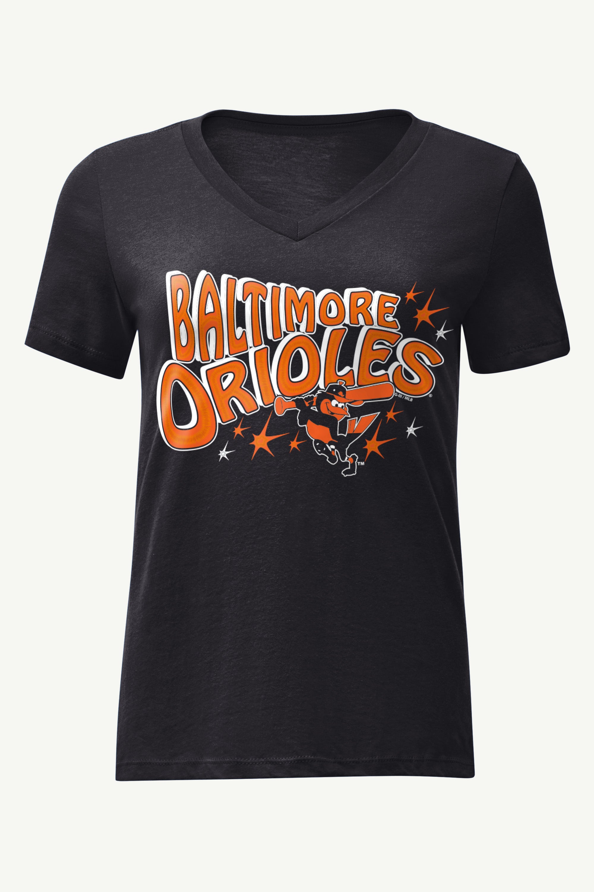 WOMENS BALTIMORE ORIOLES FIREWORKS V NECK T SHIRT View 1 | Baltimore Orioles WOMENS BALTIMORE ORIOLES FIREWORKS V NECK T SHIRT View 1 | Baltimore Orioles