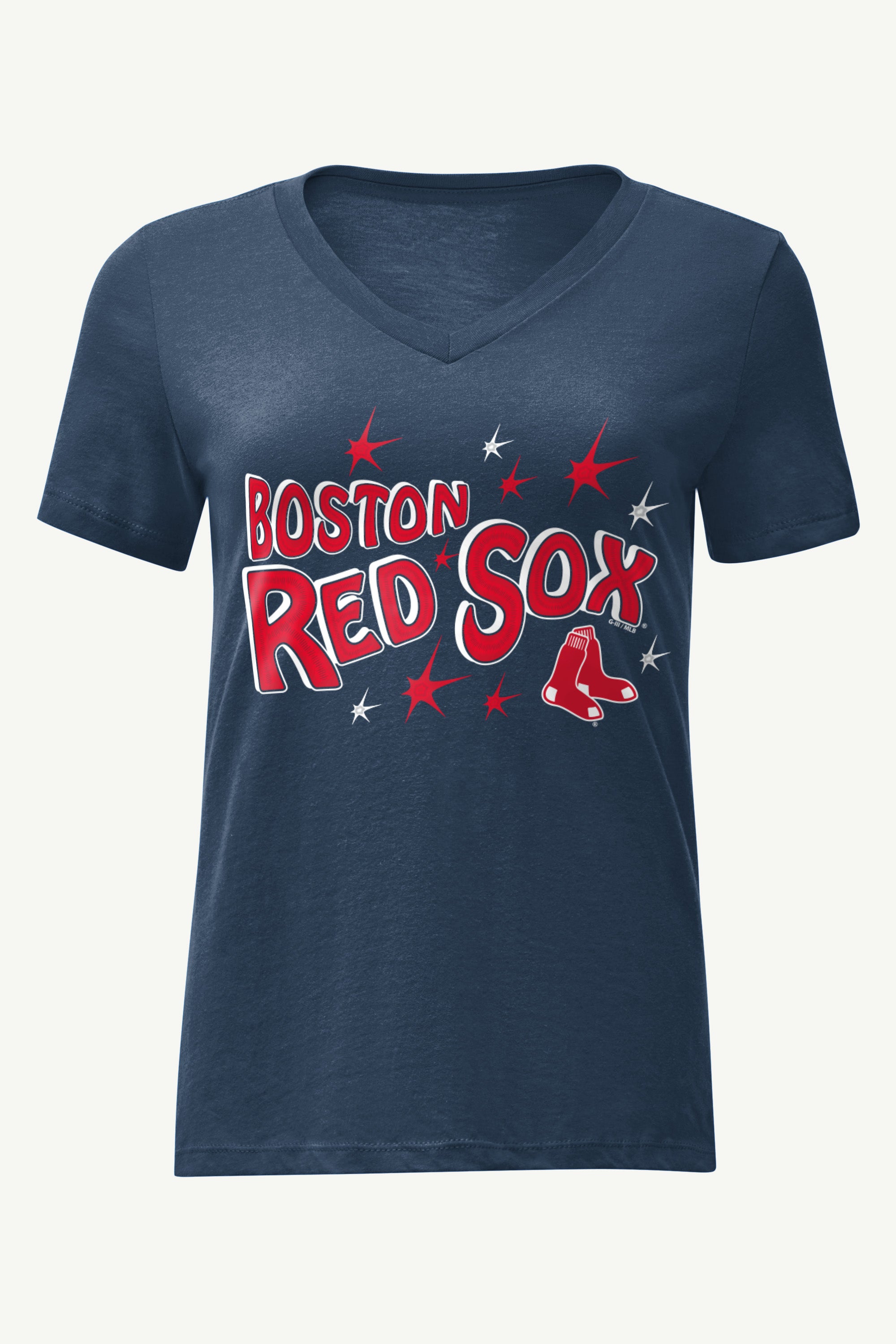 WOMENS BOSTON RED SOX FIREWORKS V NECK T SHIRT View 1 | Boston Red Sox WOMENS BOSTON RED SOX FIREWORKS V NECK T SHIRT View 1 | Boston Red Sox