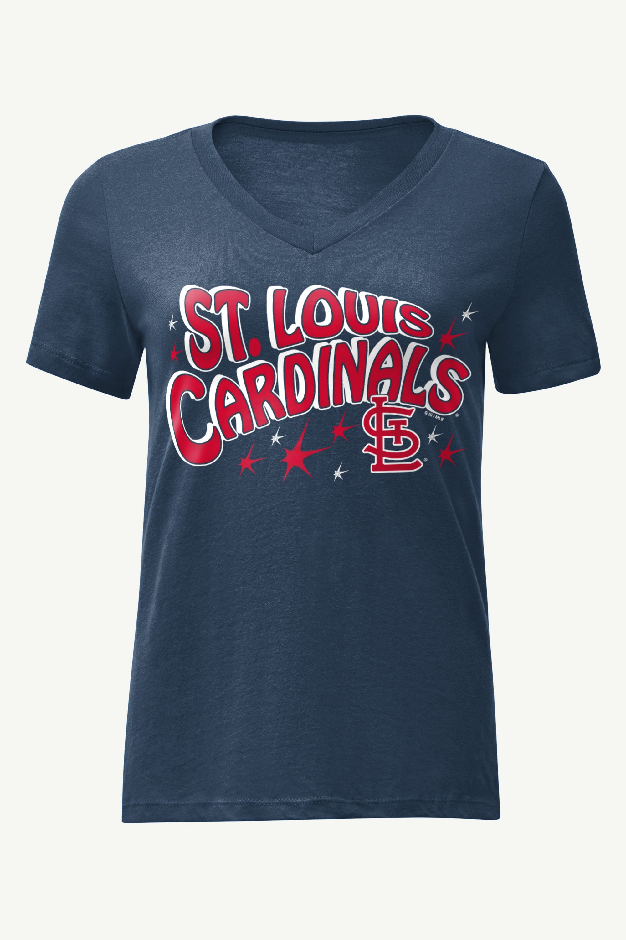 WOMENS ST LOUIS CARDINALS FIREWORKS V NECK T SHIRT View 1 | St. Louis Cardinals WOMENS ST LOUIS CARDINALS FIREWORKS V NECK T SHIRT View 1 | St. Louis Cardinals