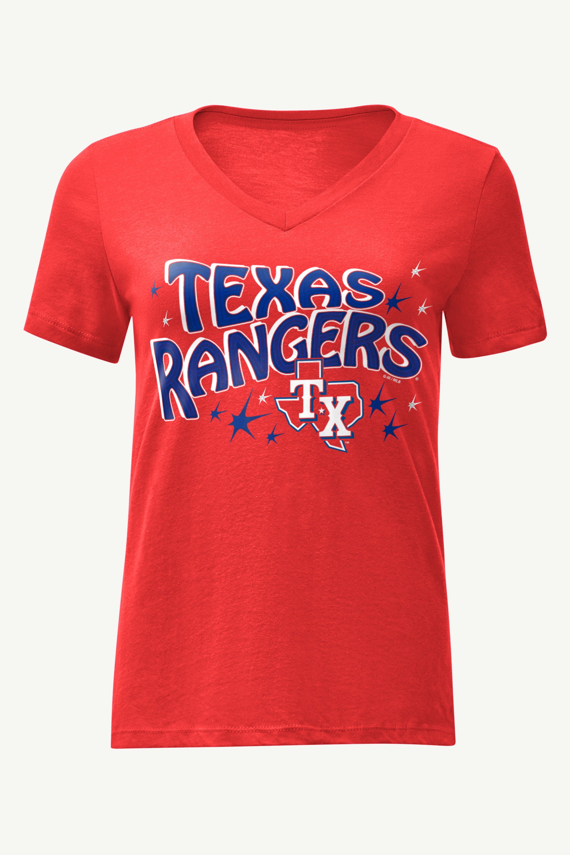 WOMENS TEXAS RANGERS FIREWORKS V NECK T SHIRT View 1 | Texas Rangers WOMENS TEXAS RANGERS FIREWORKS V NECK T SHIRT View 1 | Texas Rangers