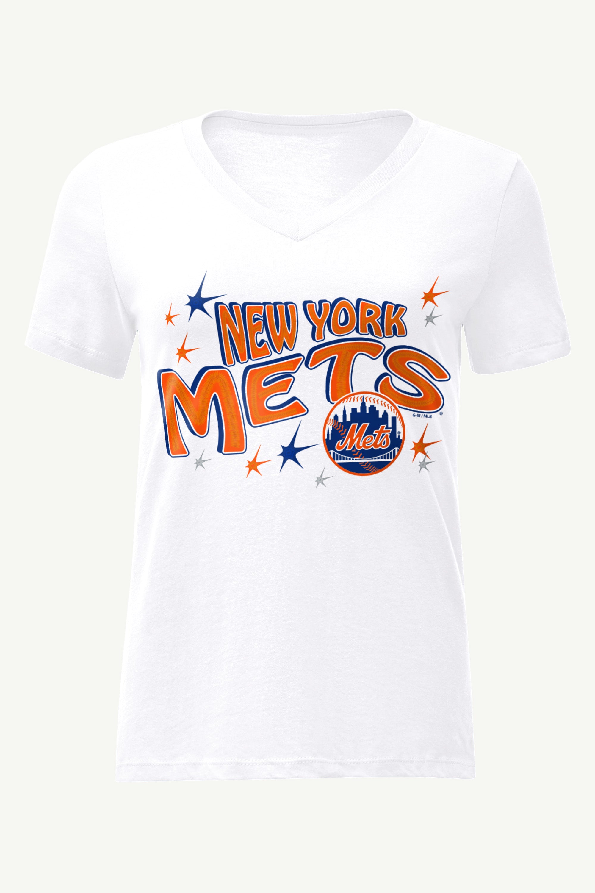 WOMENS NEW YORK METS FIREWORKS V NECK T SHIRT View 1 | New York Mets WOMENS NEW YORK METS FIREWORKS V NECK T SHIRT View 1 | New York Mets