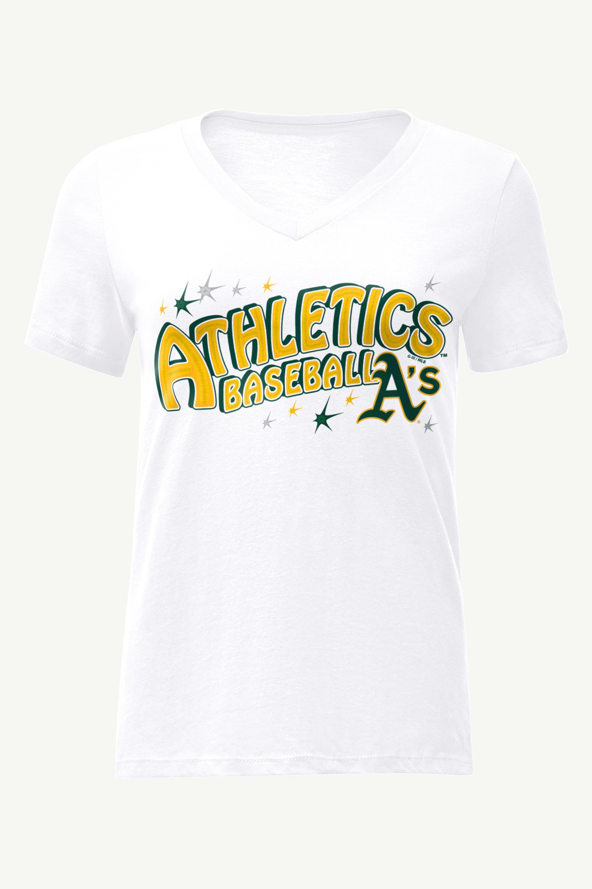 WOMENS OAKLAND ATHLETICS FIREWORKS V NECK T SHIRT View 1 | Athletics WOMENS OAKLAND ATHLETICS FIREWORKS V NECK T SHIRT View 1 | Athletics