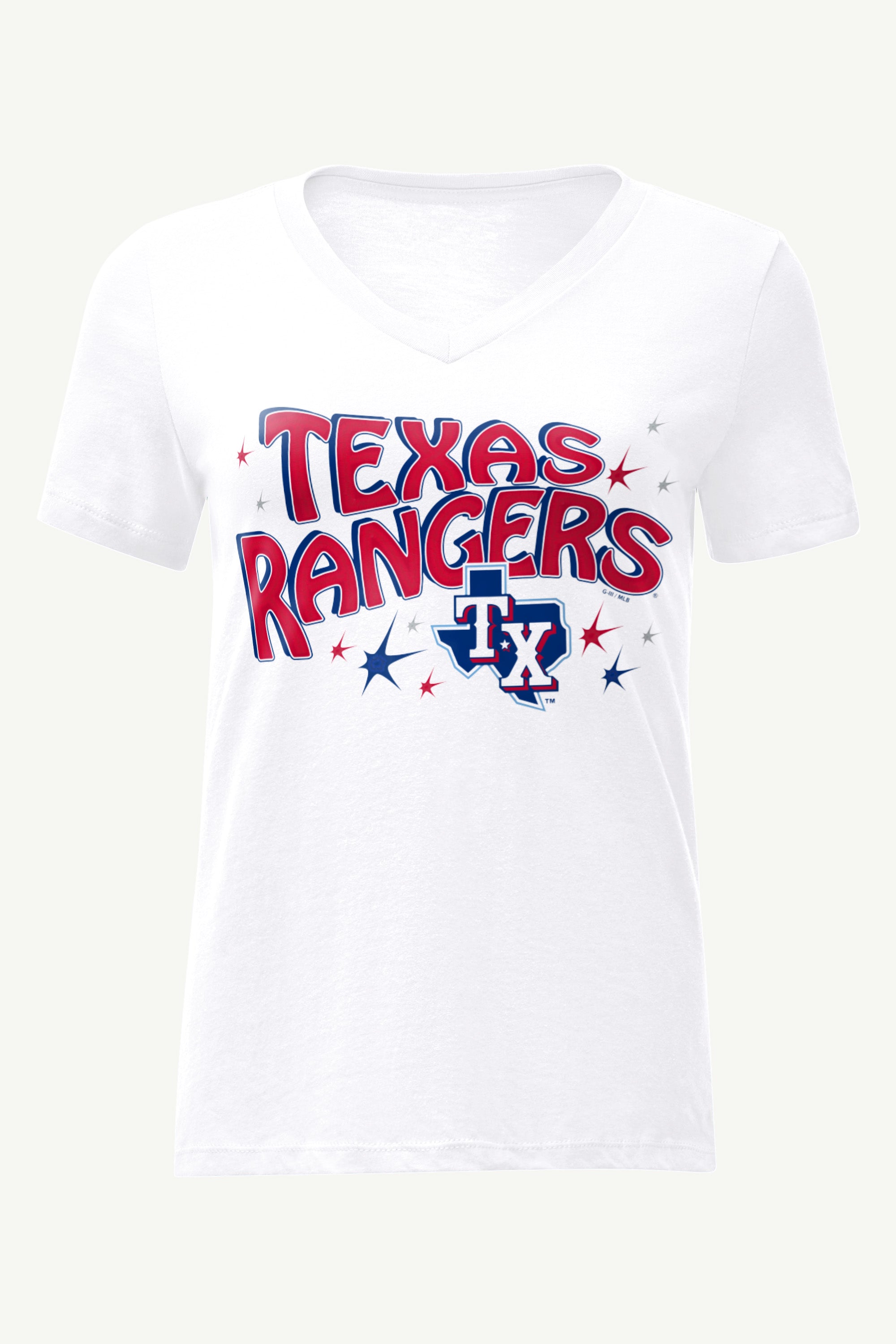 WOMENS TEXAS RANGERS FIREWORKS V NECK T SHIRT View 1 | Texas Rangers WOMENS TEXAS RANGERS FIREWORKS V NECK T SHIRT View 1 | Texas Rangers